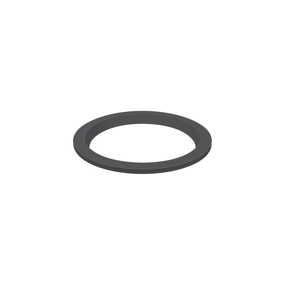 Dunkelgrauer Gummi-O-Ring oder Dichtung auf weißem Hintergrund.