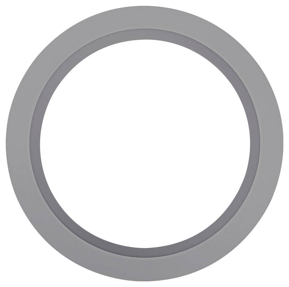 Graues kreisförmiges Ringdesign mit weißem Mittelpunkt, ähnlich einer leeren Schaltfläche oder O-förmigen Kontur.