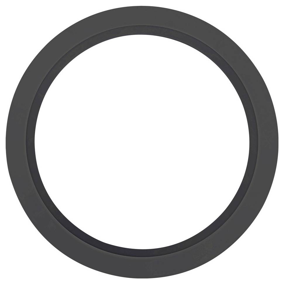 Dunkelgrauer kreisförmiger Ring auf weißem Hintergrund, der einer flachen Dichtung oder einem Rahmen ähnelt.