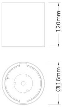 Technische Zeichnung eines kreisförmigen Bauteils, das Vorder- und Draufsichten mit Abmessungen von 120 mm Höhe und 116 mm Durchmesser zeigt.
