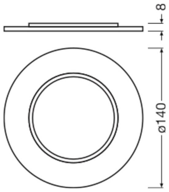 Technische Zeichnung eines kreisförmigen Rings oder einer Scheibe, dargestellt in Draufsicht und Seitenansicht, mit den Abmessungen 140 mm Durchmesser und 8 mm Dicke.