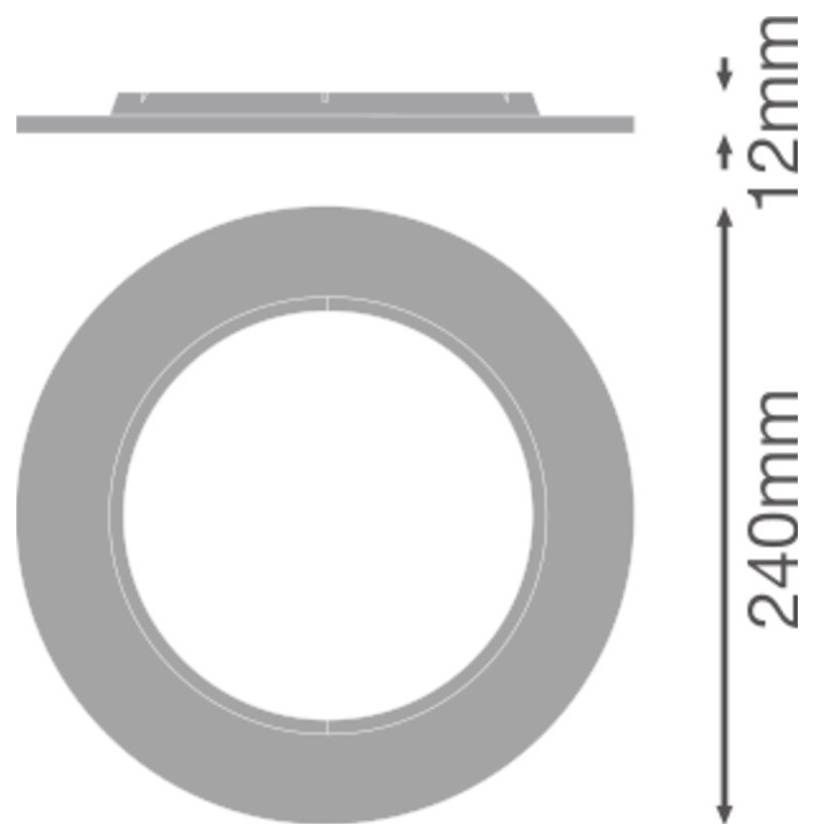 Technische Zeichnung eines runden Anschlusses oder einer Zierleiste, die eine Draufsicht und eine Vorderansicht mit beschrifteten Abmessungen von 240 mm Durchmesser und 12 mm Dicke zeigt.