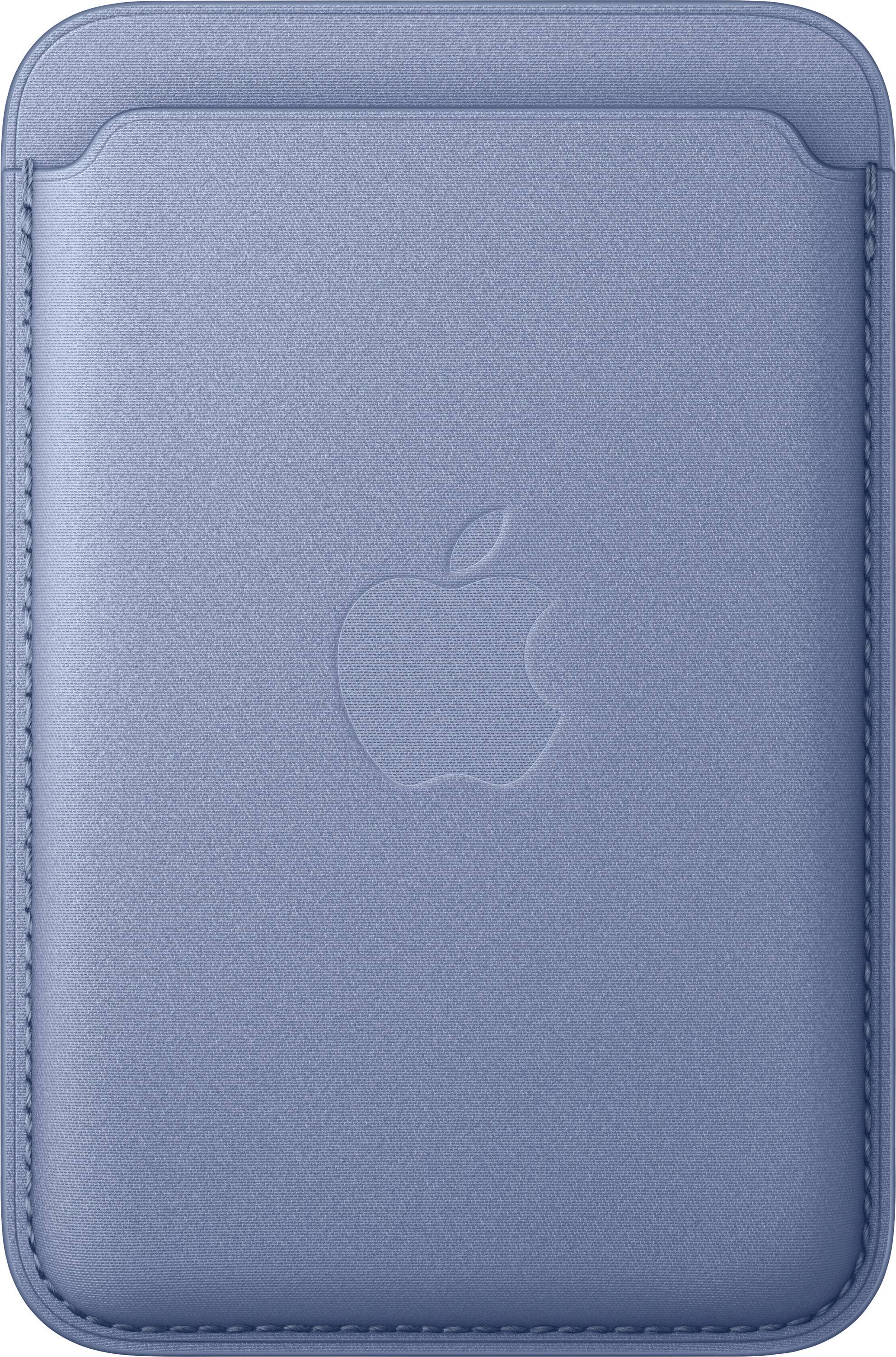 Blau Apfel-gekennzeichnete Schutzhülle oder Tasche mit zentriertem geprägtem Apfel-Logo und genähten Kanten.