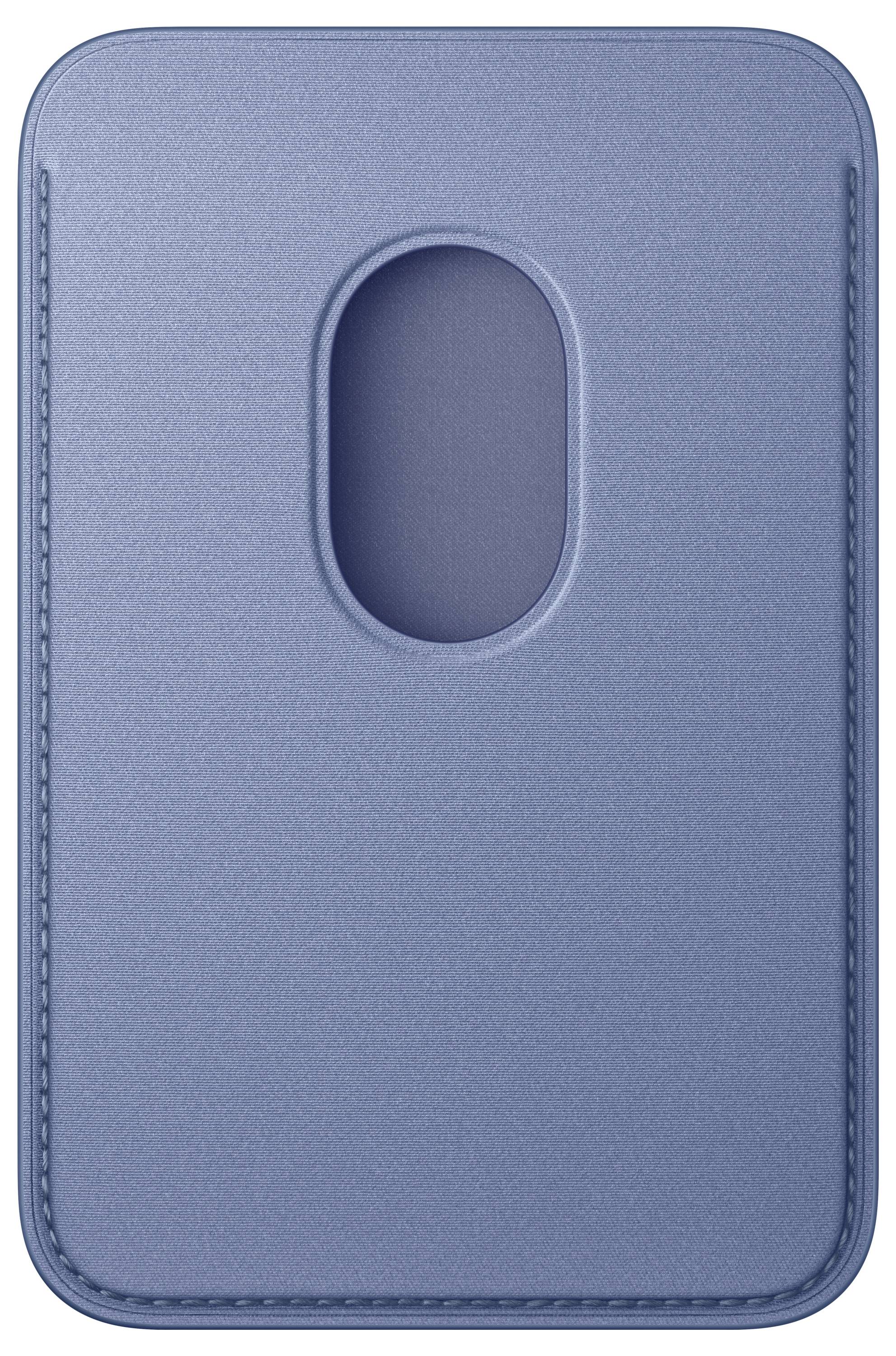Blaue Smartphone-Schutzhülle mit zentralem ovalem Kameraausschnitt und gesteppten Kanten.