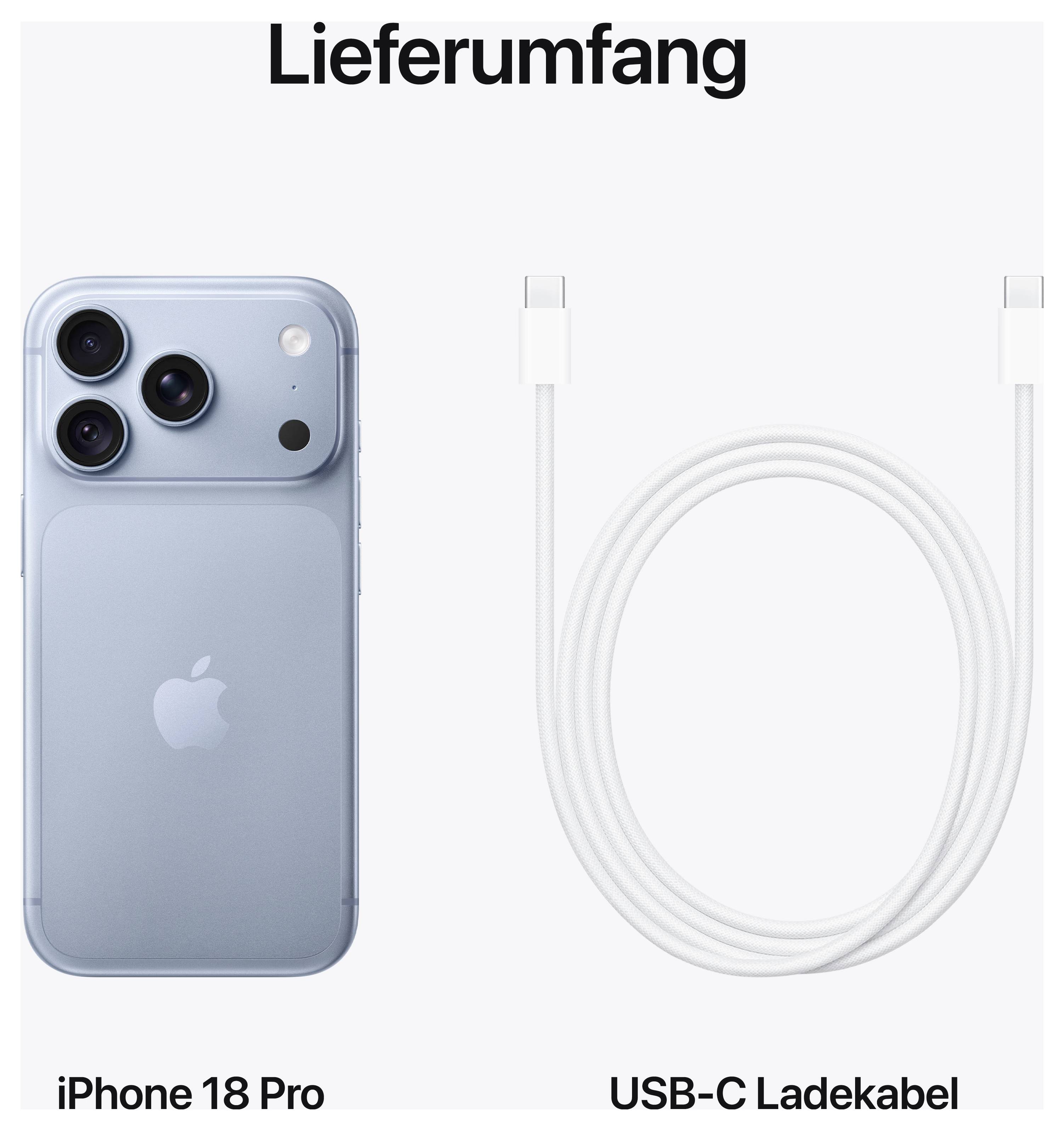 Lieferumfang: iPhone 18 Pro und USB-C-Ladekabel.