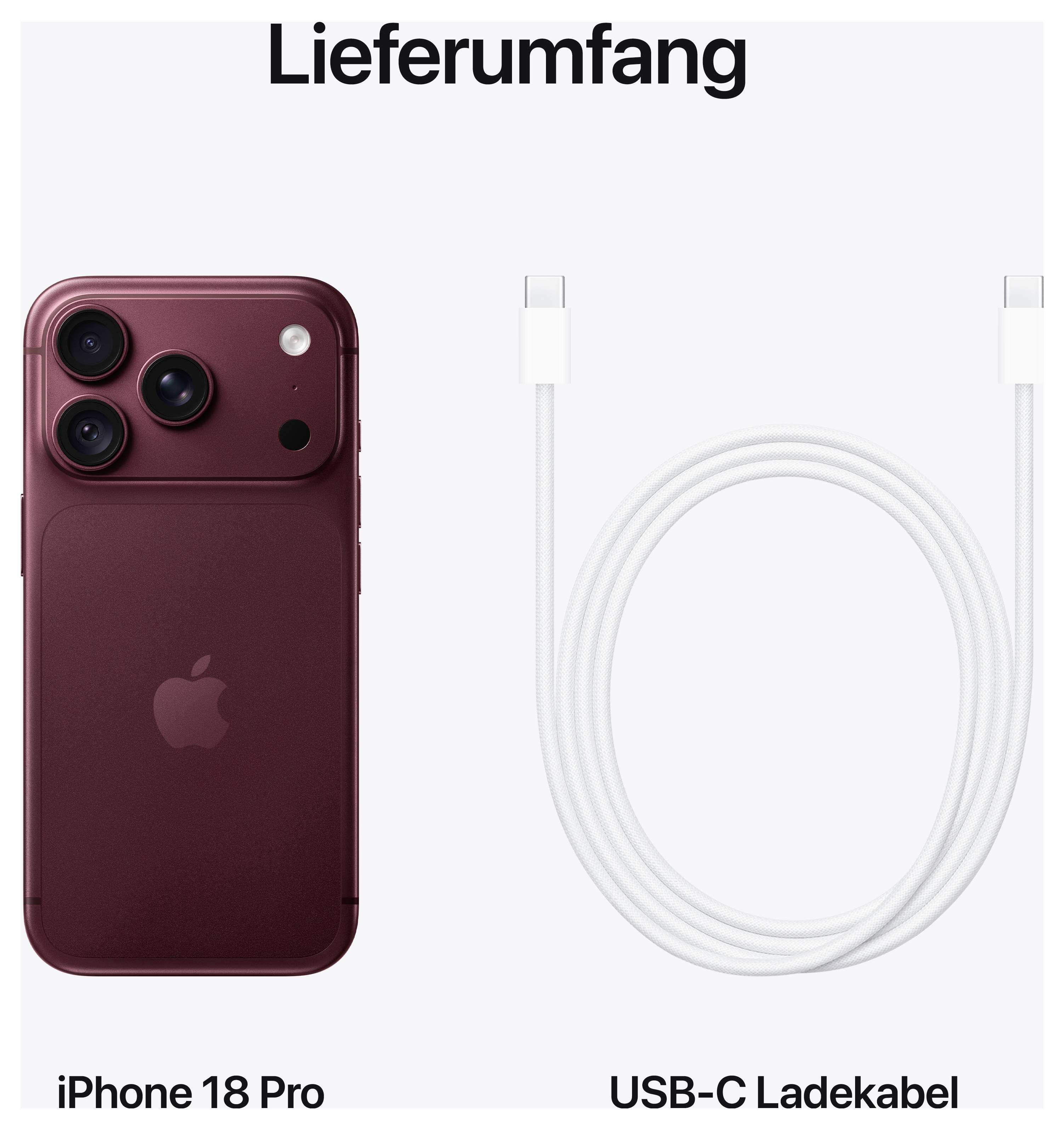 Lieferumfang: iPhone 18 Pro und USB-C-Ladekabel