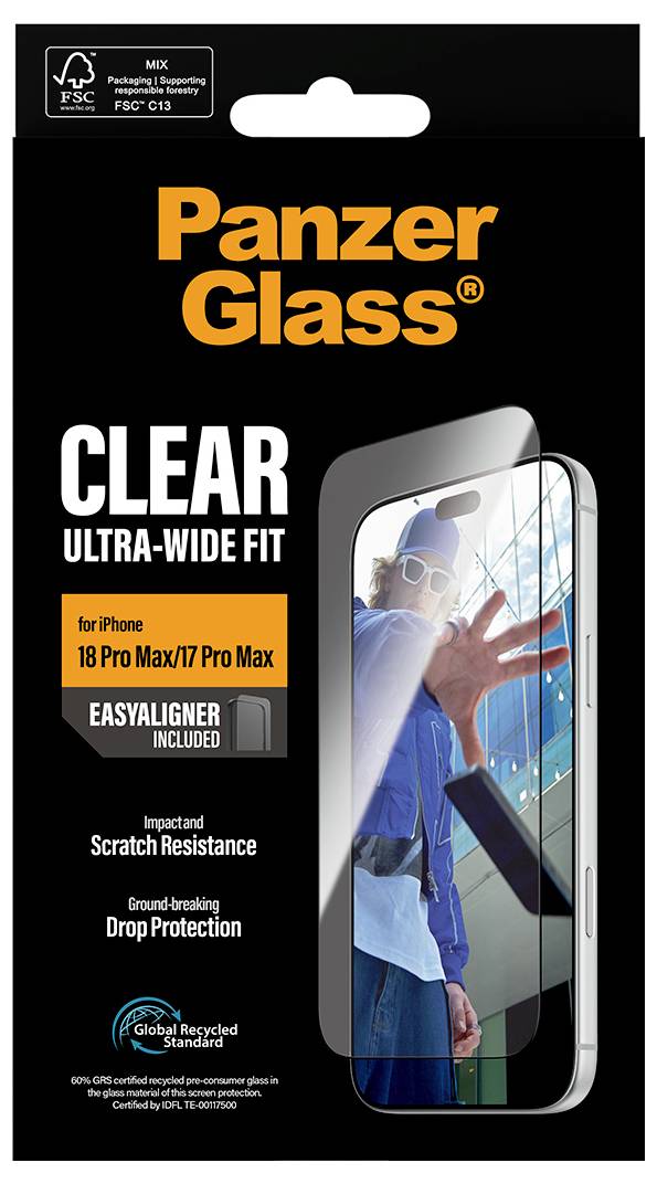PanzerGlass Klarer Displayschutz für iPhone 18 Pro Max/17 Pro Max, ultrabreite Passform, mit Auswirkungs-, Kratzfestigkeits- und Sturzschutzansprüchen.