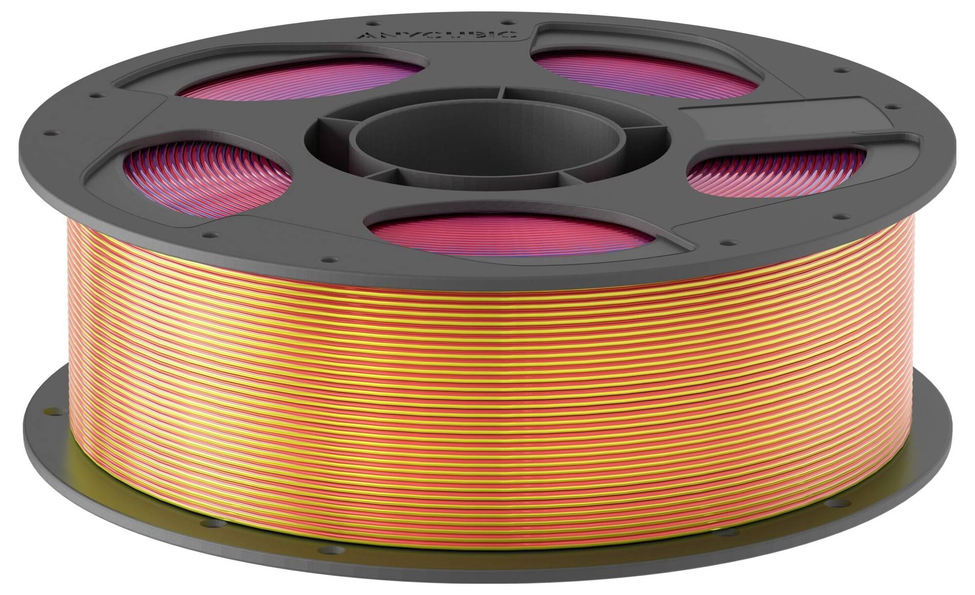 Spule mit orange isoliertem Draht auf einer schwarzen Spule, gezeigt in einer produktgestalteten Ansicht.