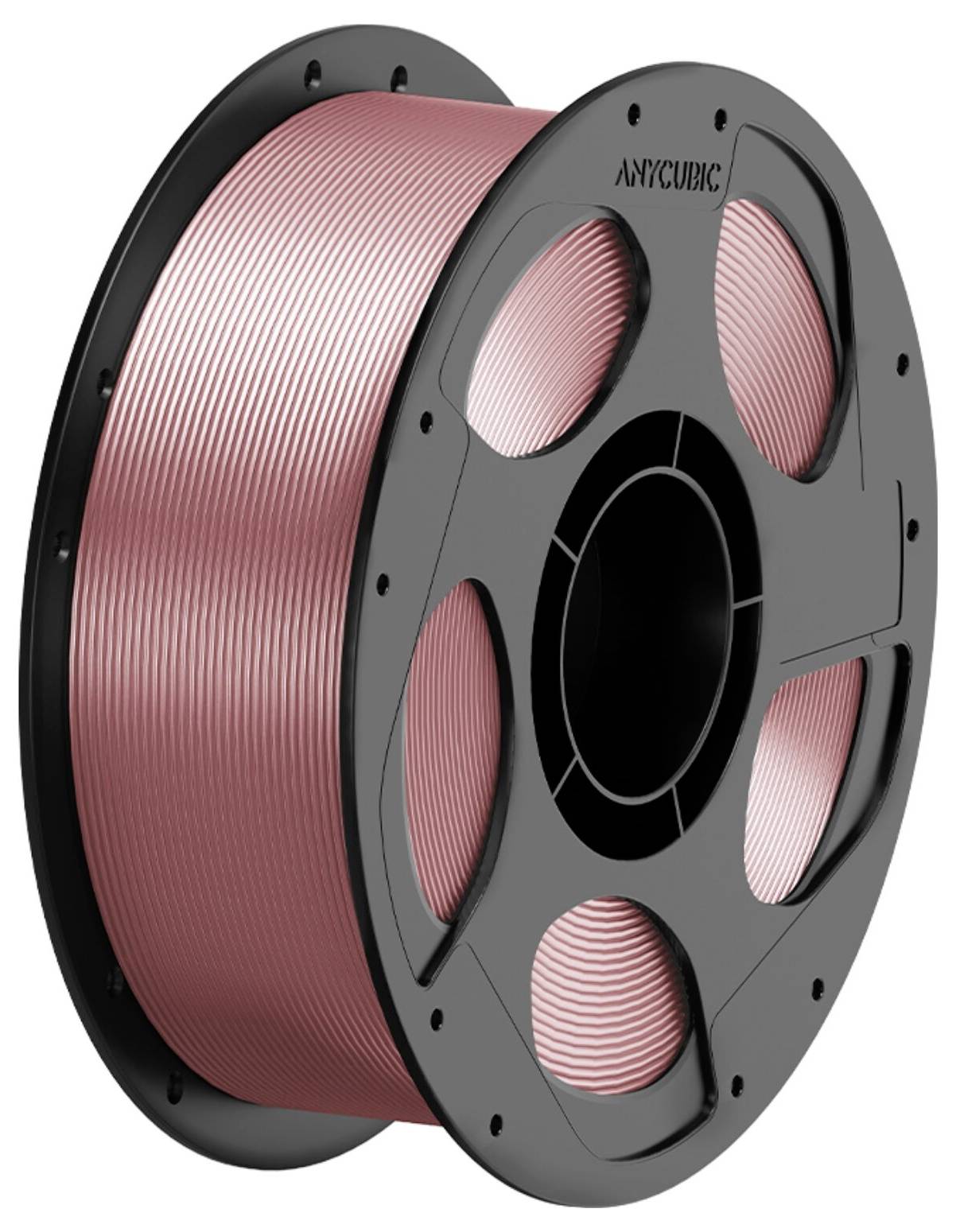 Spule mit rosa 3D-Druckfilament auf einer schwarzen Spule mit der Aufschrift 