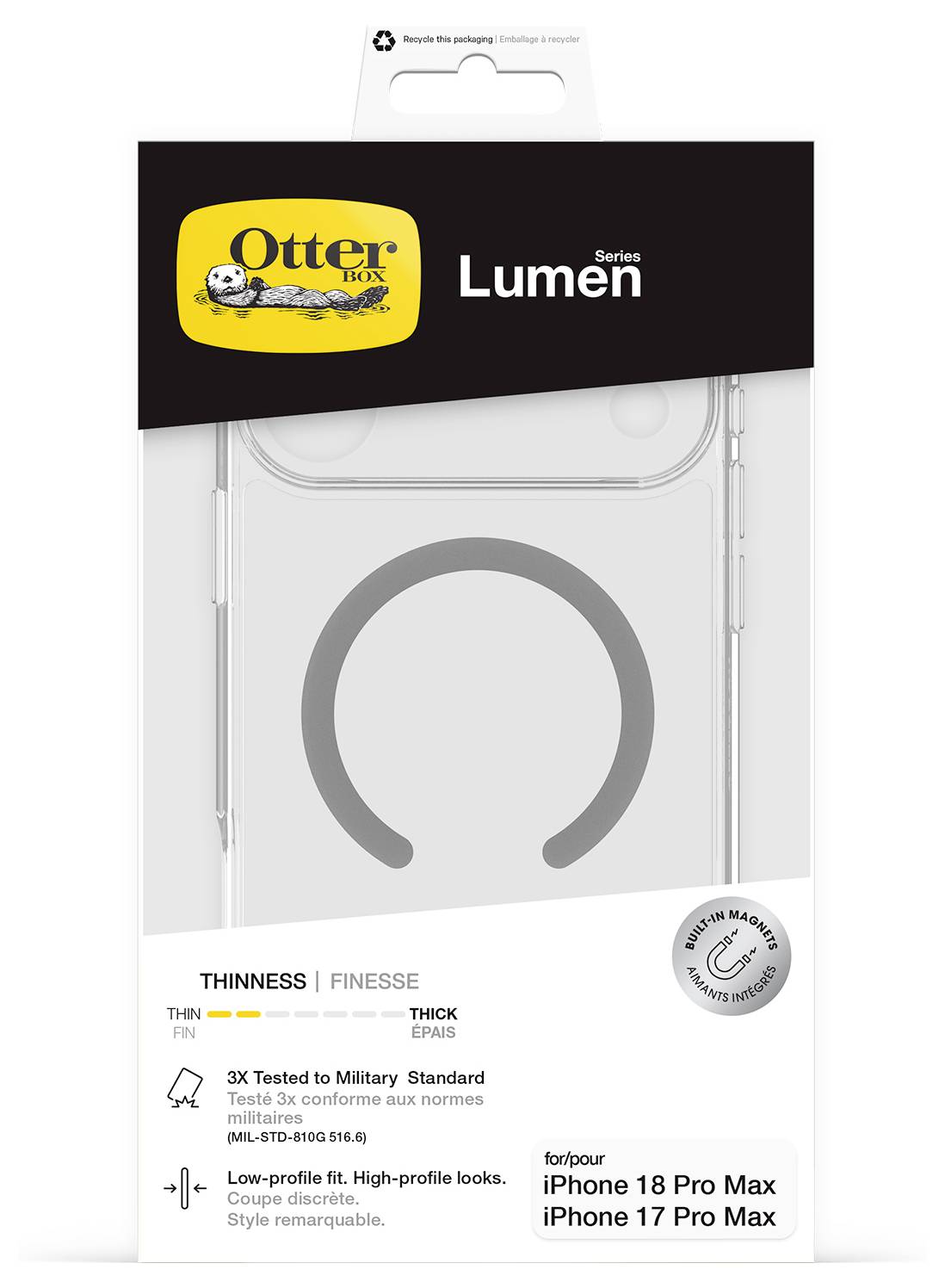OtterBox Lumen Fallverpackung für iPhone 18 Pro Max und iPhone 17 Pro Max, die ein transparentes dünnes Gehäuse und eine Behauptung von „3X Getestet nach Militärstandard