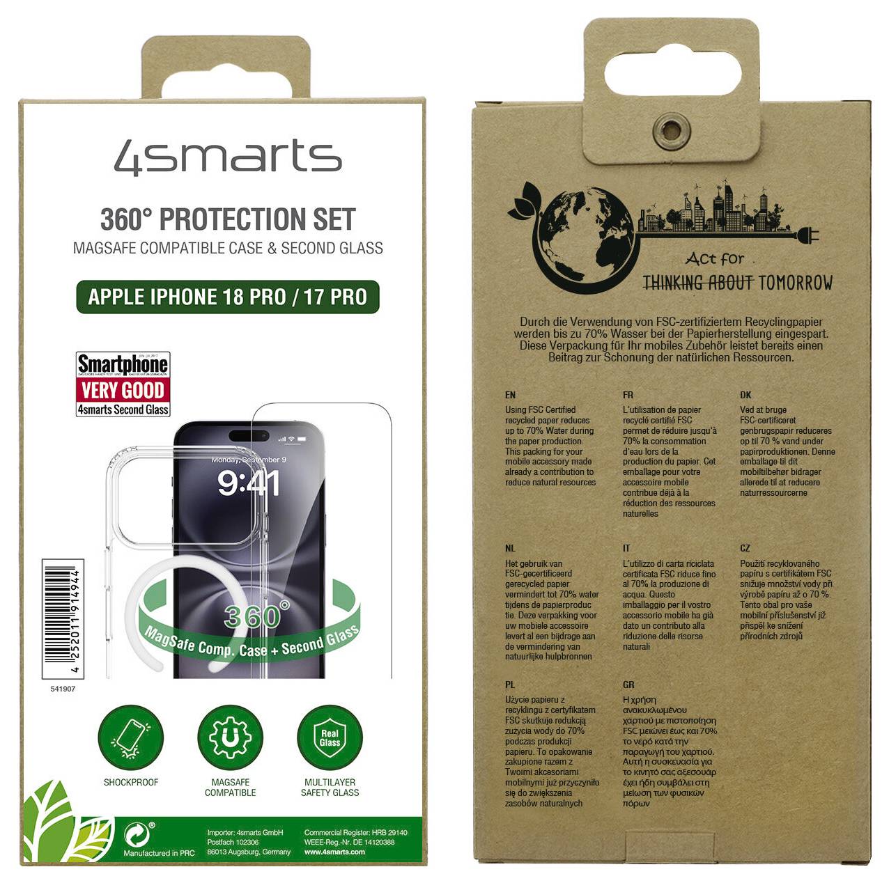 4Smarts 360° Premium Protection Hülle + Schutzglas Set Apple iPhone 18 Pro, iPhone 17 Pro Transparent Induktives Laden 541907
