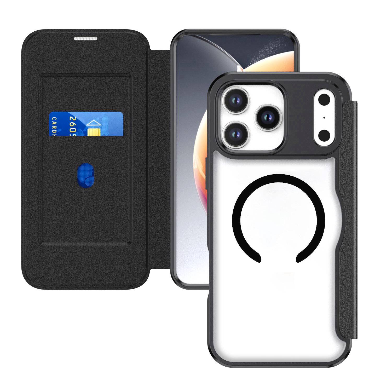 4Smarts Urban Pro Flipcase Booklet Apple iPhone 18 Pro, iPhone 17 Pro Schwarz, Transparent Induktives Laden 541915