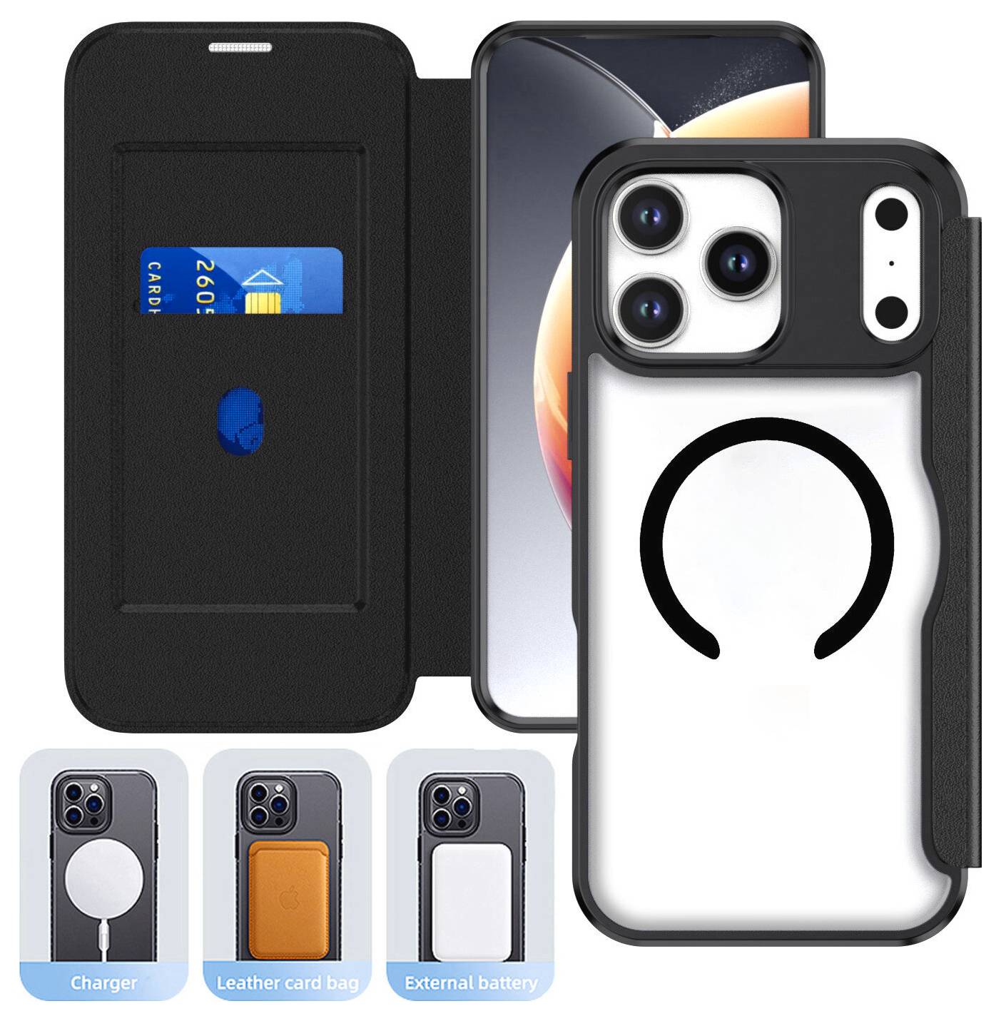 4Smarts Urban Pro Flipcase Booklet Apple iPhone 18 Pro, iPhone 17 Pro Schwarz, Transparent Induktives Laden 541915