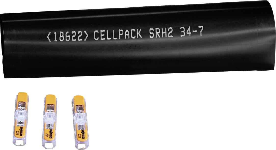 Schwarzes zylindrisches Batteriepaket mit der Beschriftung „CELLPACK SRH2 34-7