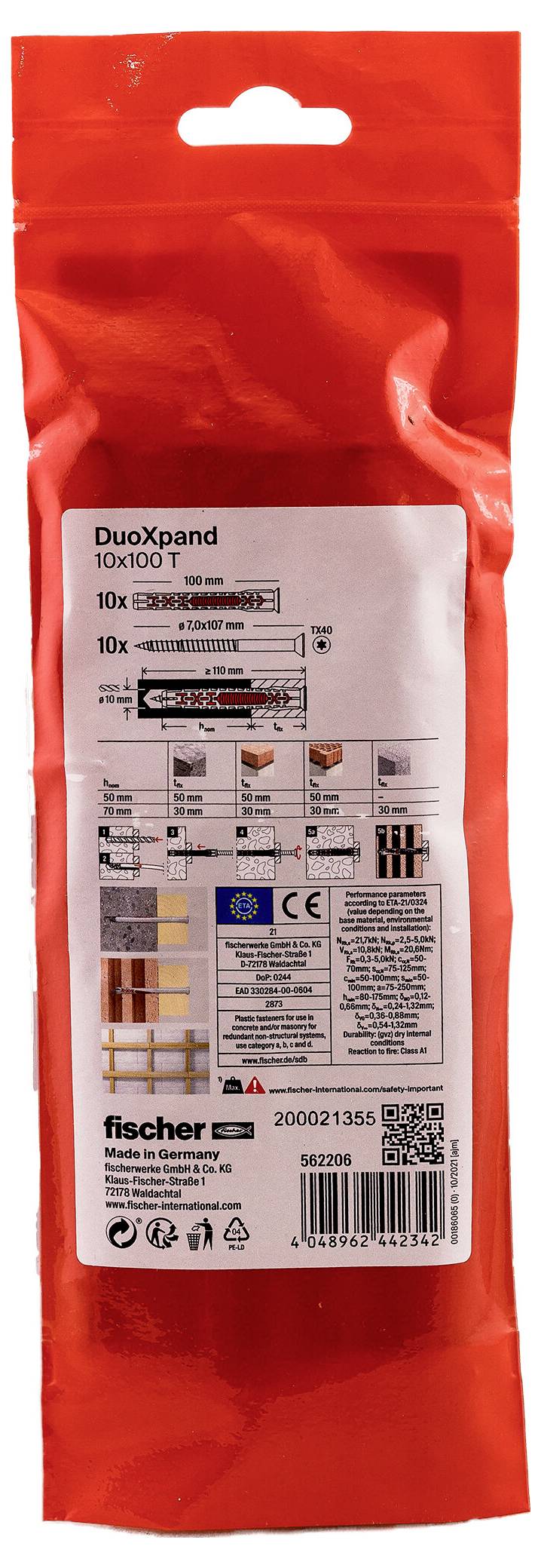 Fischer 562206 DuoXpand Langschaftdübel 100mm 10mm 10St.