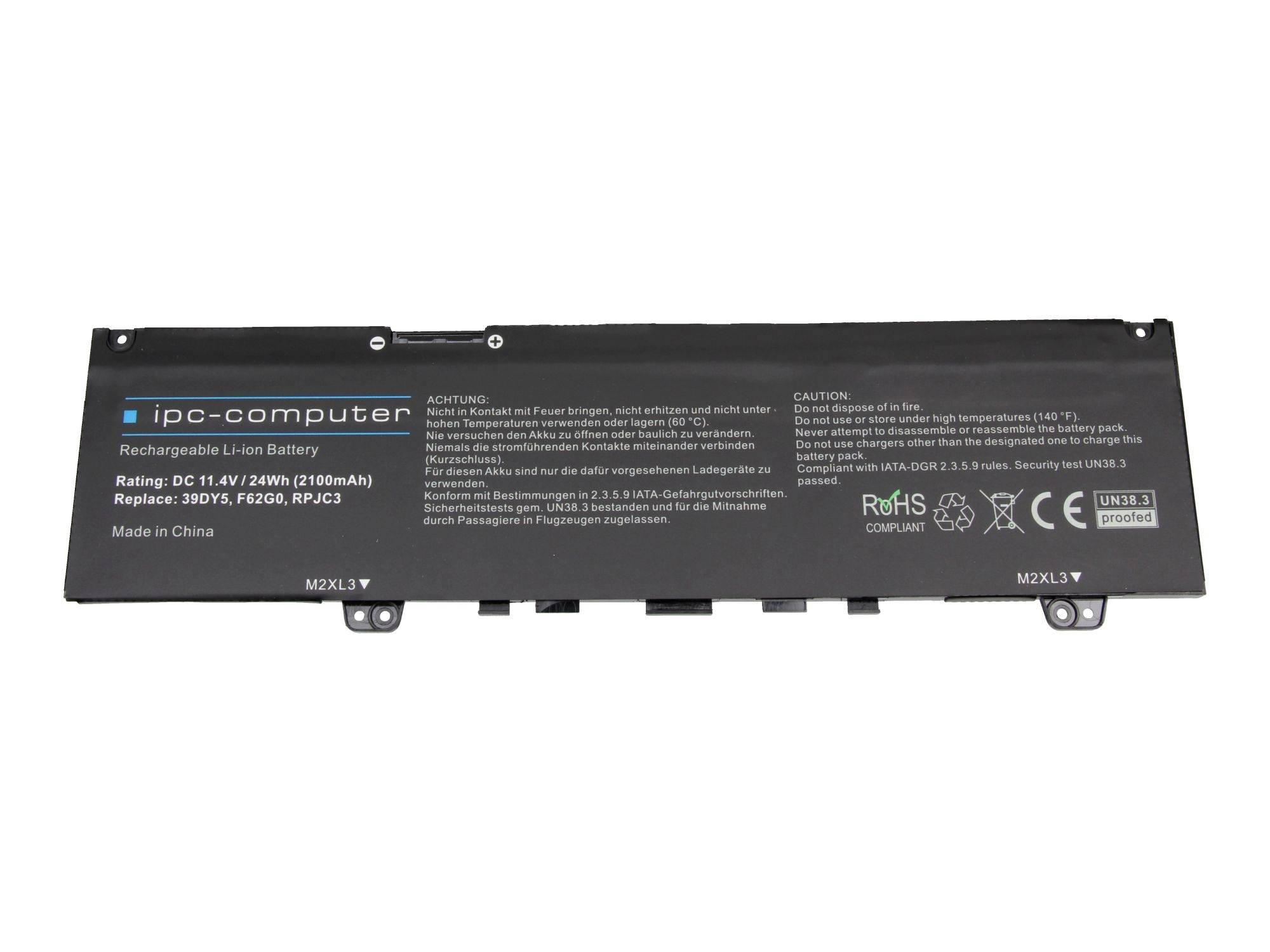 Schwarzes tragbares IPC-Computer-Lithium-Ionen-Akku-Pack mit gedruckten Sicherheits- und Bewertungsetiketten.