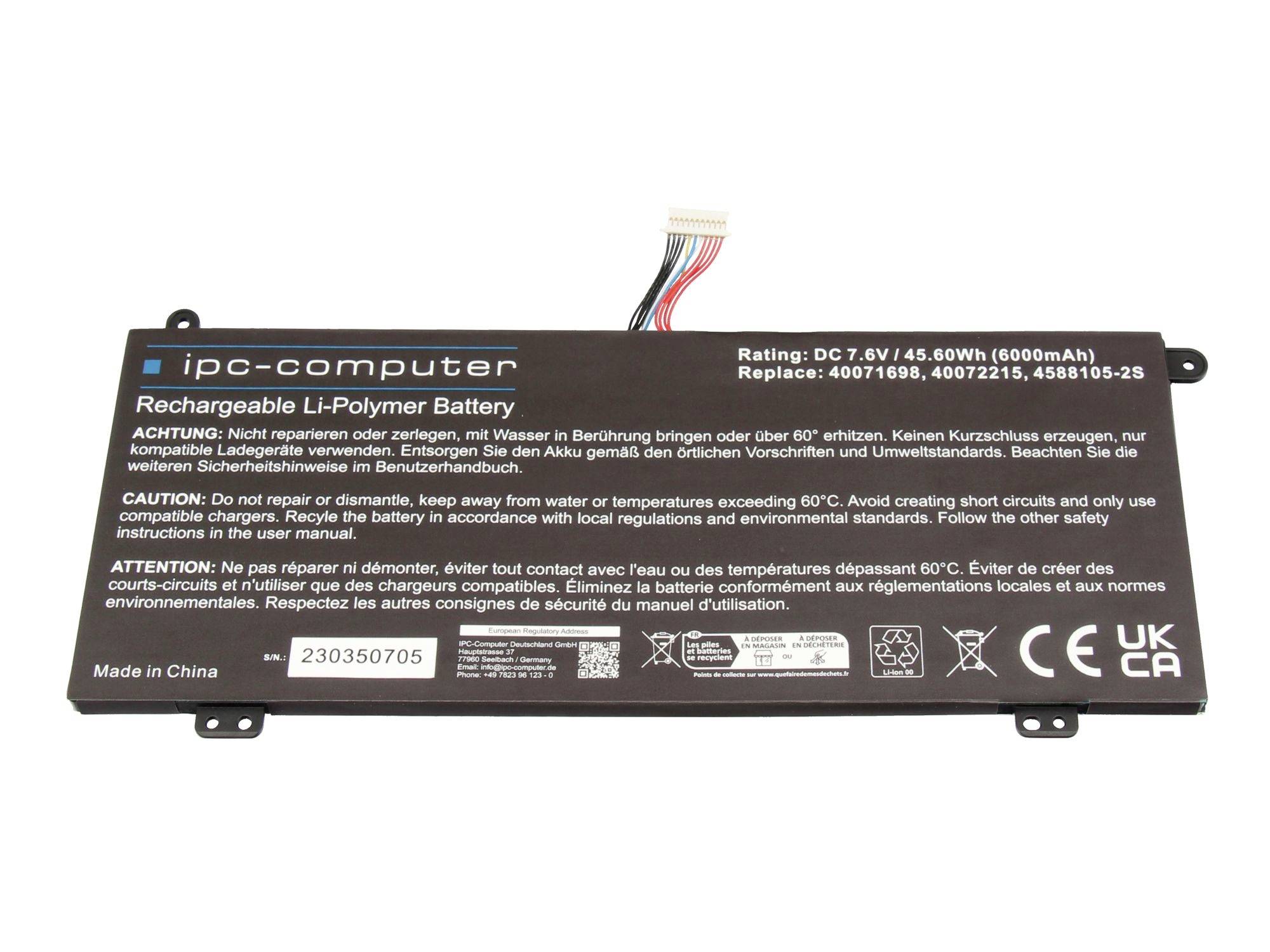 Schwarzer Laptop-Akku mit der Bezeichnung „ipc-computer