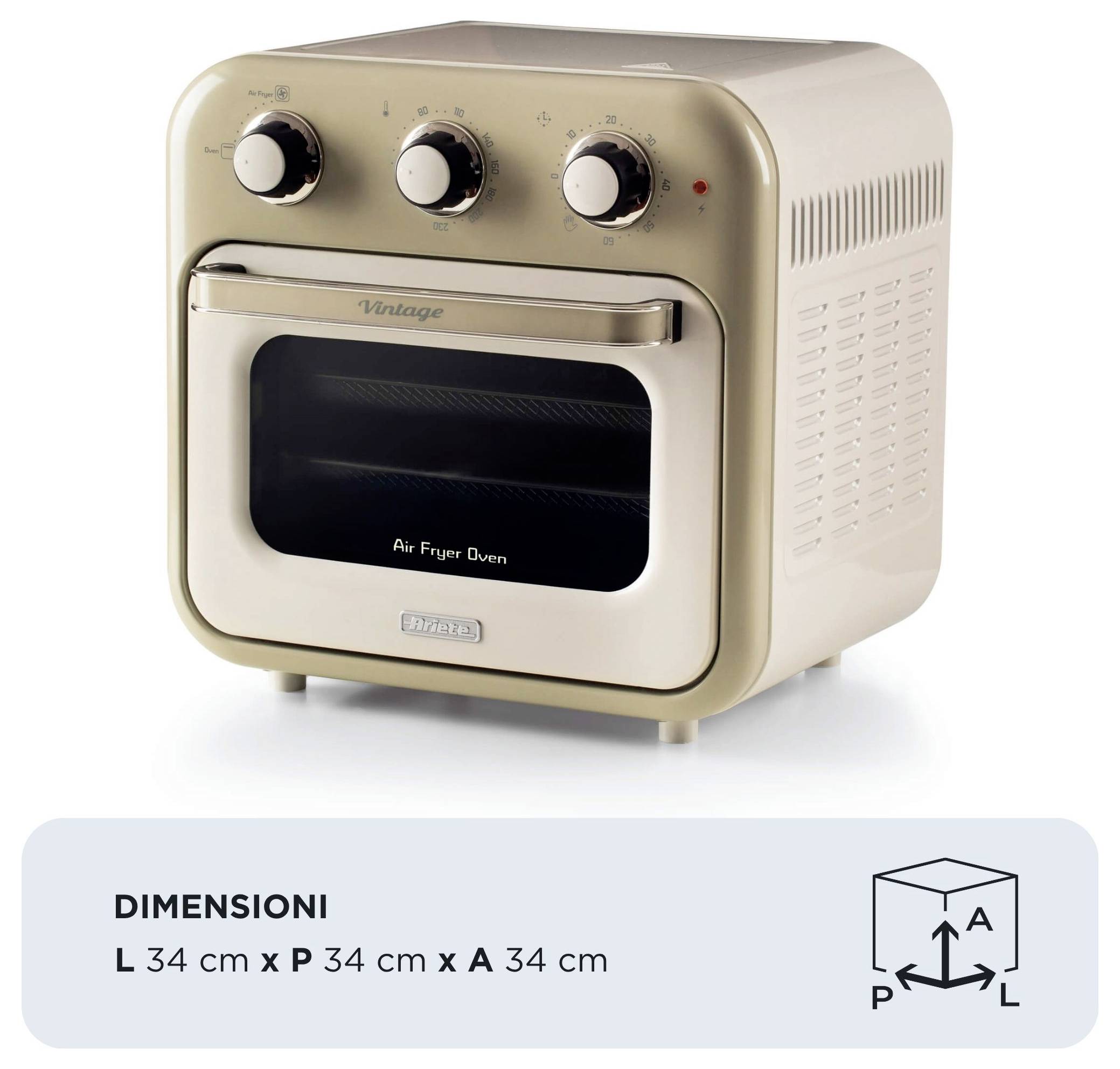 Ariete 4632/03 Mini-Backofen &amp; Heißluftfritteuse Grillfunktion, Heißluft-Funktion, Kontrollleuchte, mit Dampfgarfunktion, mit