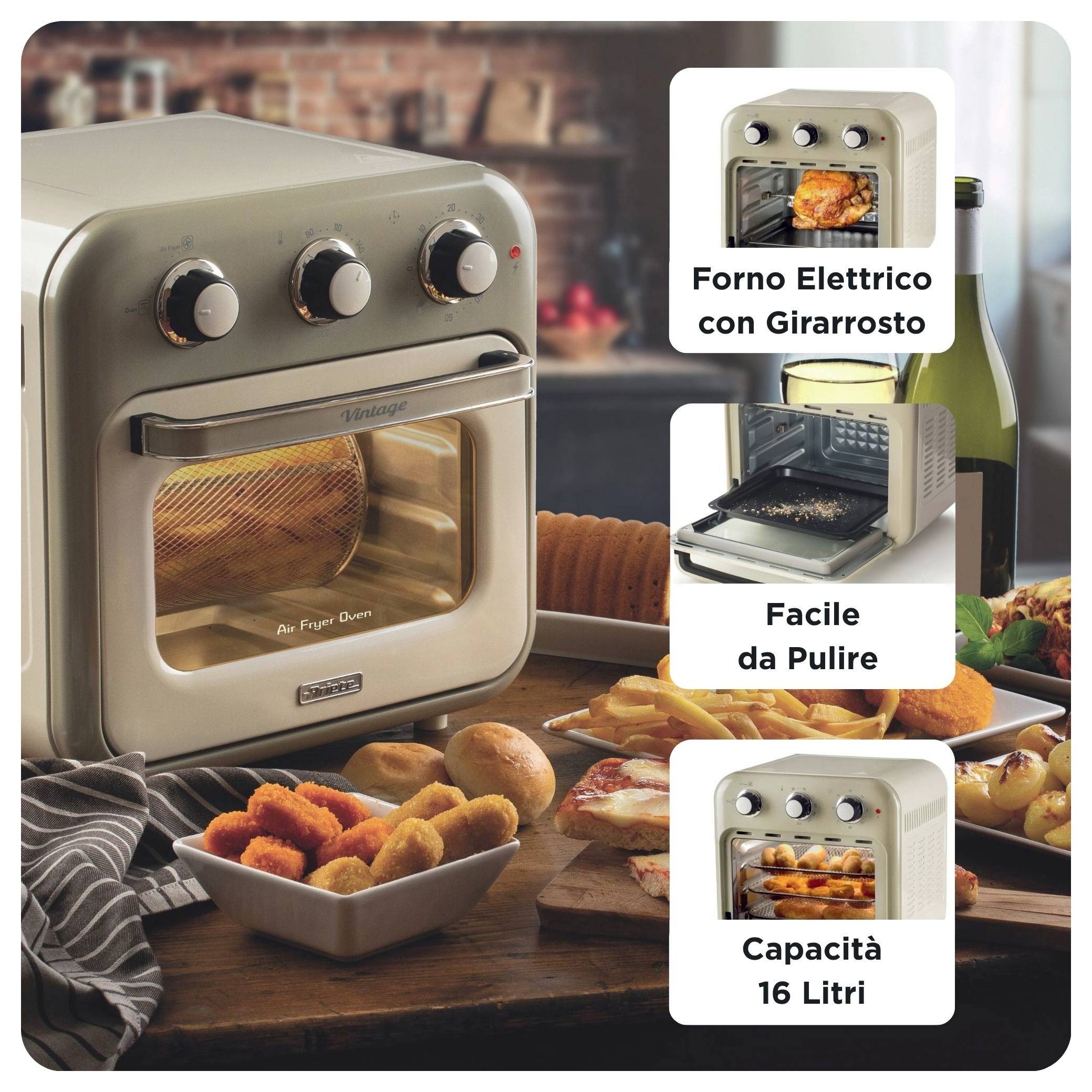 Ariete 4632/03 Mini-Backofen &amp; Heißluftfritteuse Grillfunktion, Heißluft-Funktion, Kontrollleuchte, mit Dampfgarfunktion, mit