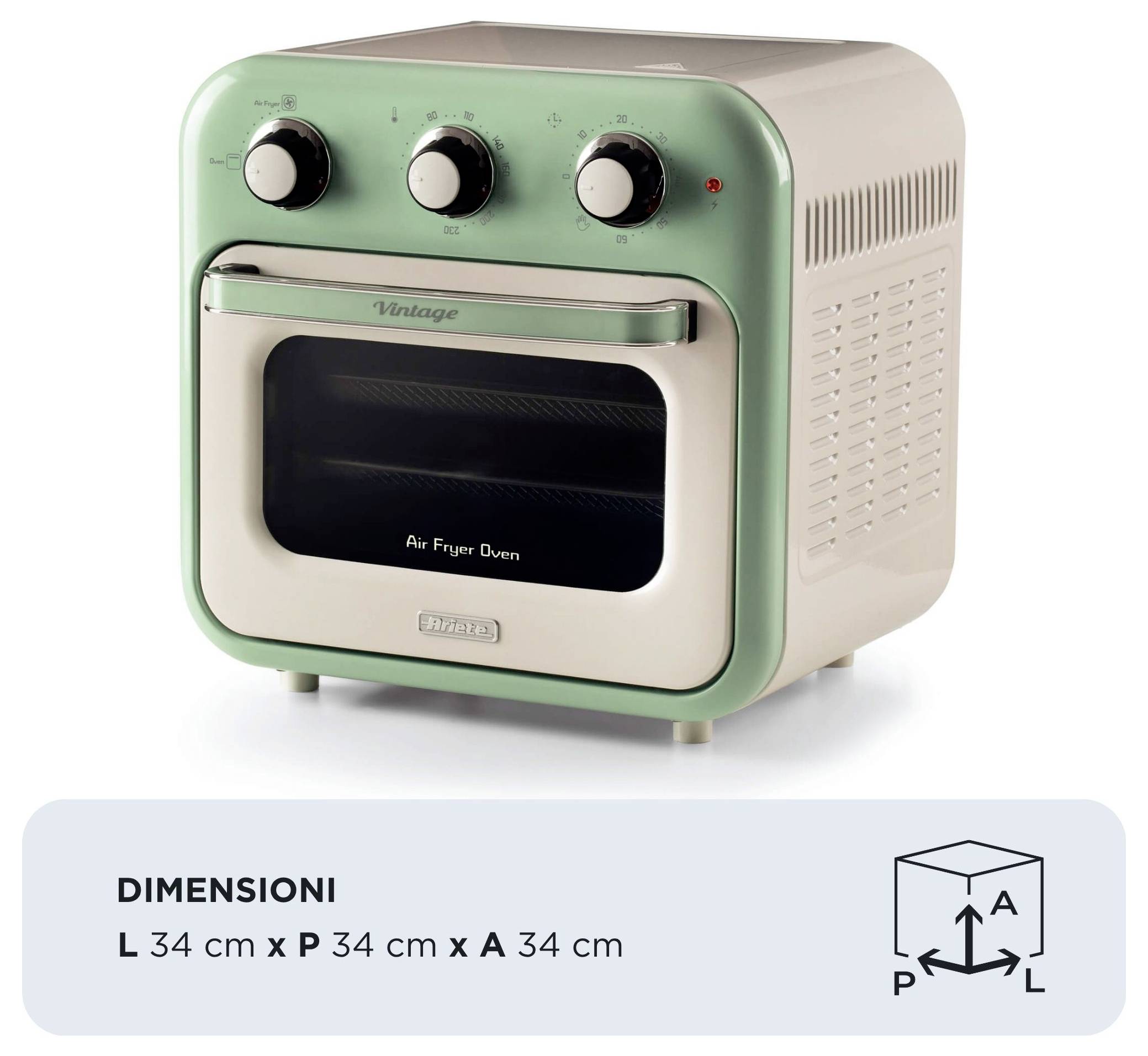 Ariete 4632/04 Mini-Backofen &amp; Heißluftfritteuse Grillfunktion, Heißluft-Funktion, Kontrollleuchte, mit Dampfgarfunktion, mit