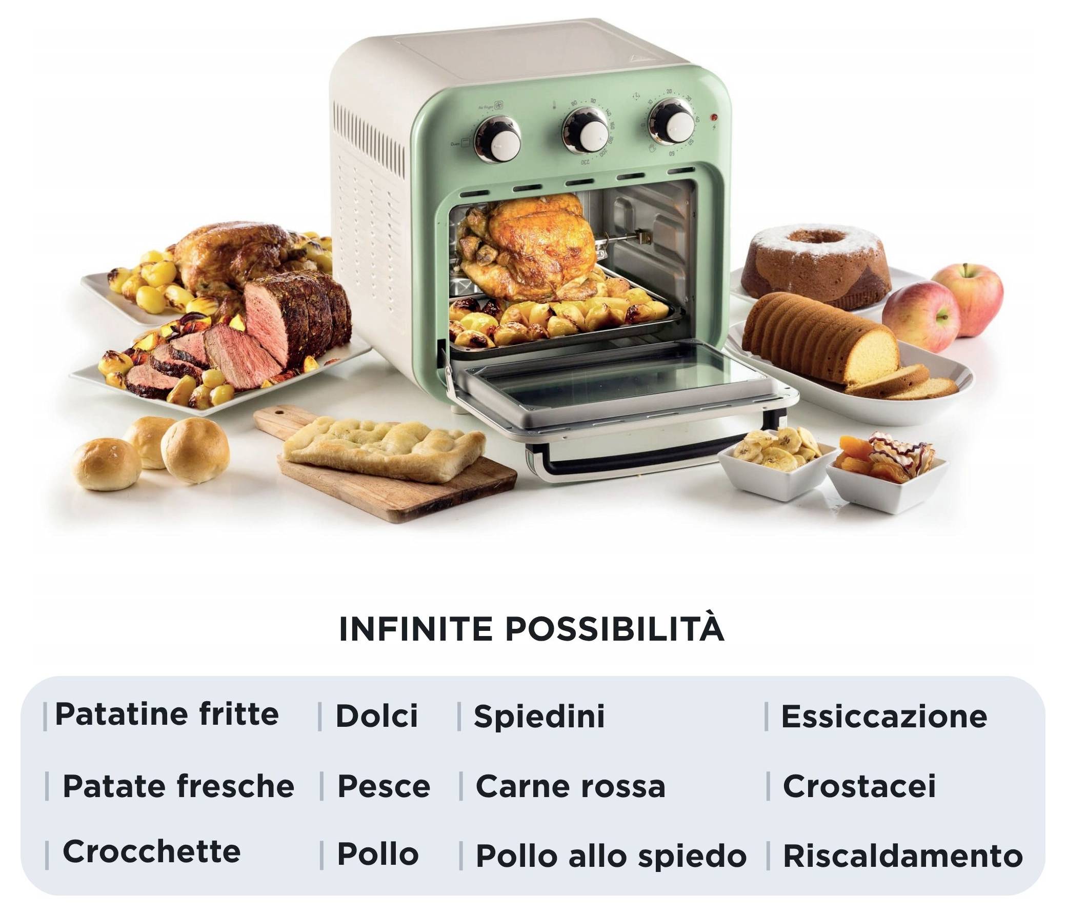 Ariete 4632/04 Mini-Backofen &amp; Heißluftfritteuse Grillfunktion, Heißluft-Funktion, Kontrollleuchte, mit Dampfgarfunktion, mit