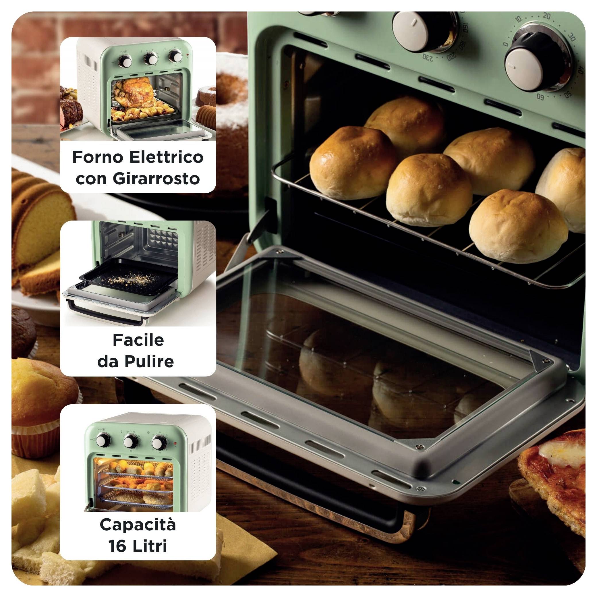 Ariete 4632/04 Mini-Backofen &amp; Heißluftfritteuse Grillfunktion, Heißluft-Funktion, Kontrollleuchte, mit Dampfgarfunktion, mit