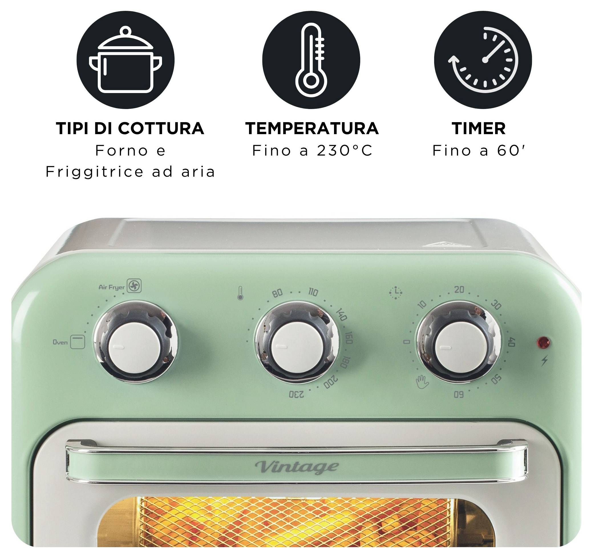 Ariete 4632/04 Mini-Backofen &amp; Heißluftfritteuse Grillfunktion, Heißluft-Funktion, Kontrollleuchte, mit Dampfgarfunktion, mit