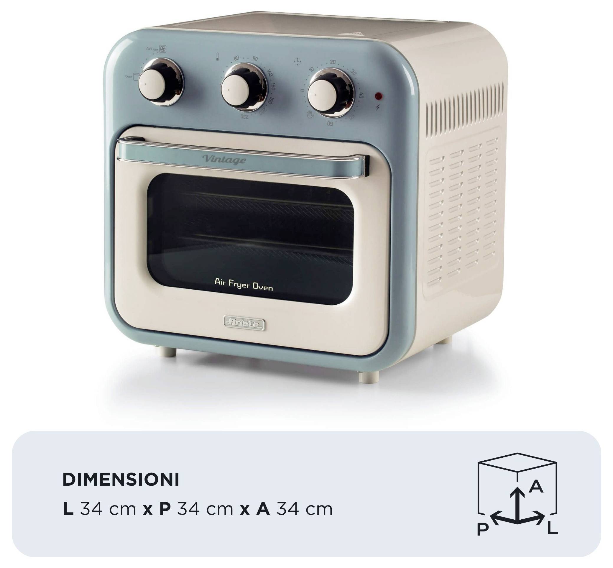Ariete 4632/05 Mini-Backofen &amp; Heißluftfritteuse Grillfunktion, Heißluft-Funktion, Kontrollleuchte, mit Dampfgarfunktion, mit
