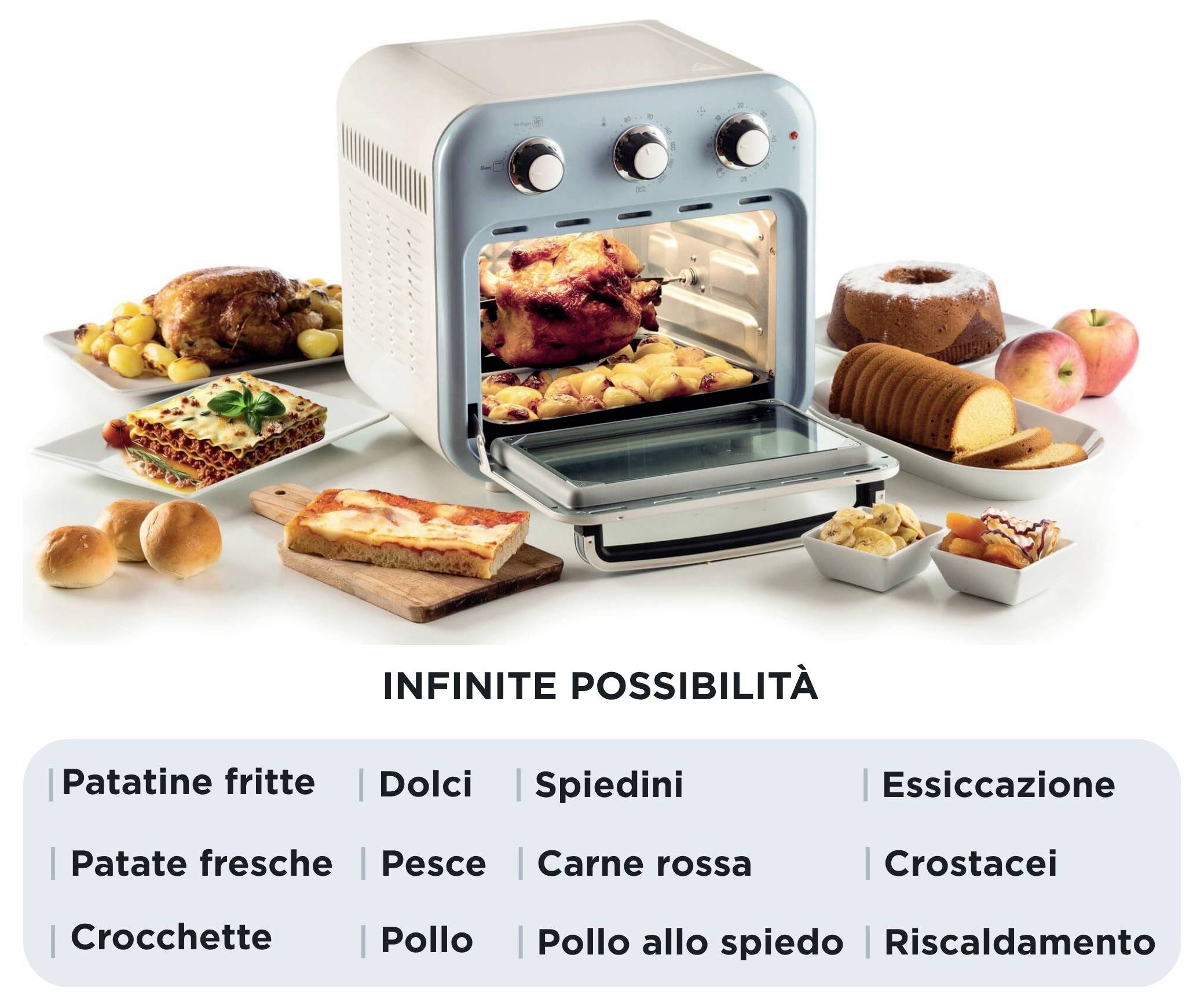 Ariete 4632/05 Mini-Backofen &amp; Heißluftfritteuse Grillfunktion, Heißluft-Funktion, Kontrollleuchte, mit Dampfgarfunktion, mit