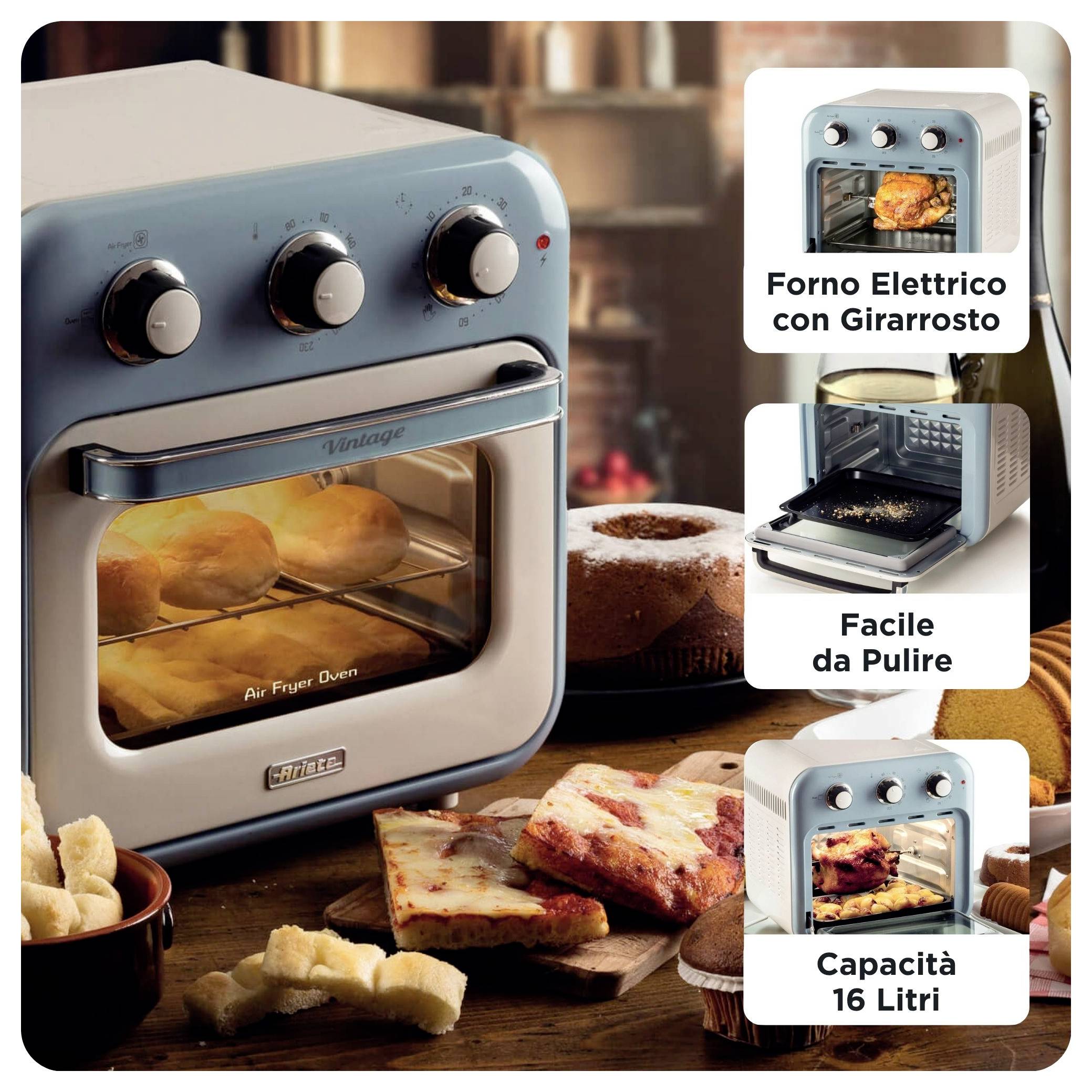 Ariete 4632/05 Mini-Backofen &amp; Heißluftfritteuse Grillfunktion, Heißluft-Funktion, Kontrollleuchte, mit Dampfgarfunktion, mit