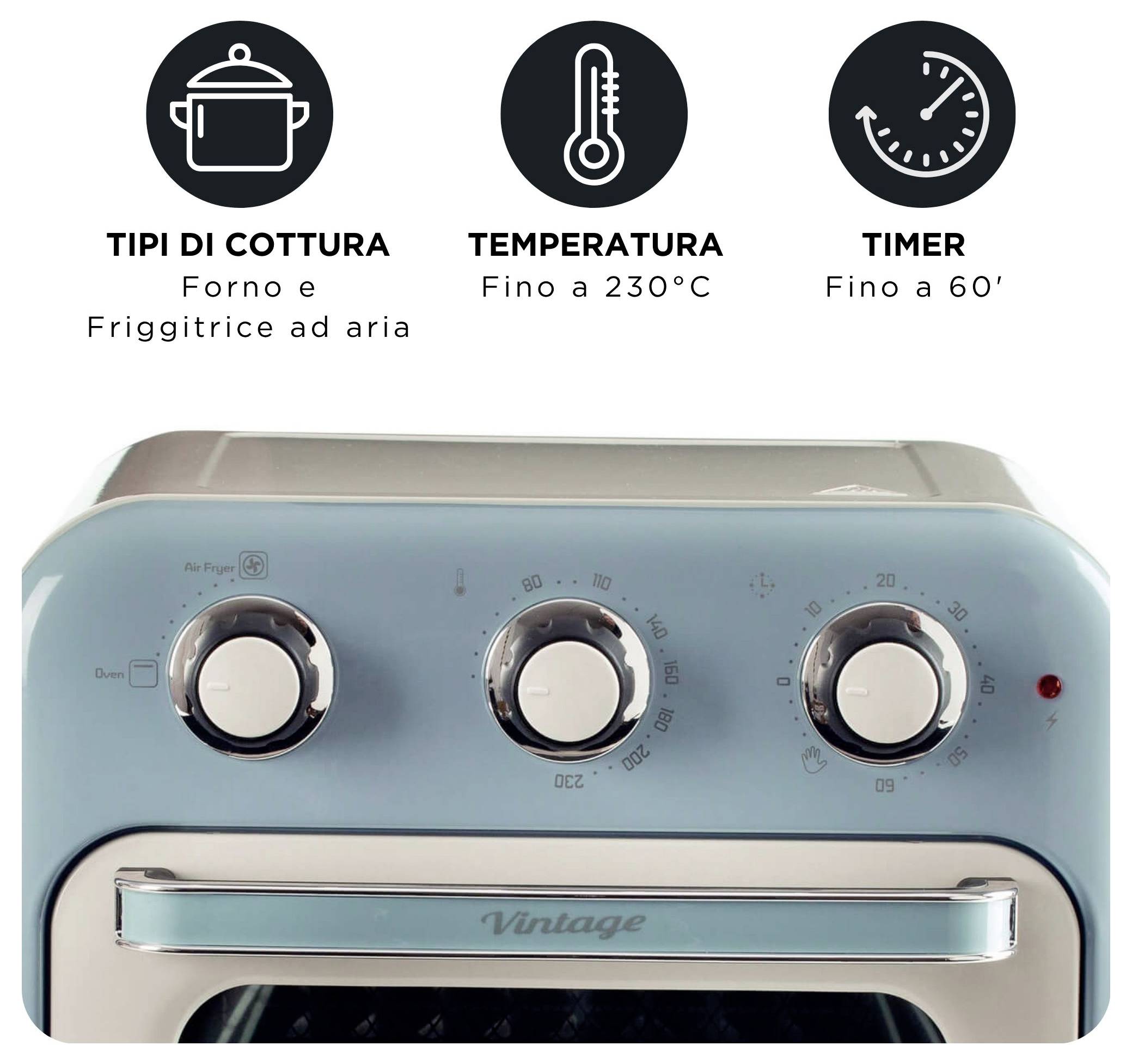 Ariete 4632/05 Mini-Backofen &amp; Heißluftfritteuse Grillfunktion, Heißluft-Funktion, Kontrollleuchte, mit Dampfgarfunktion, mit