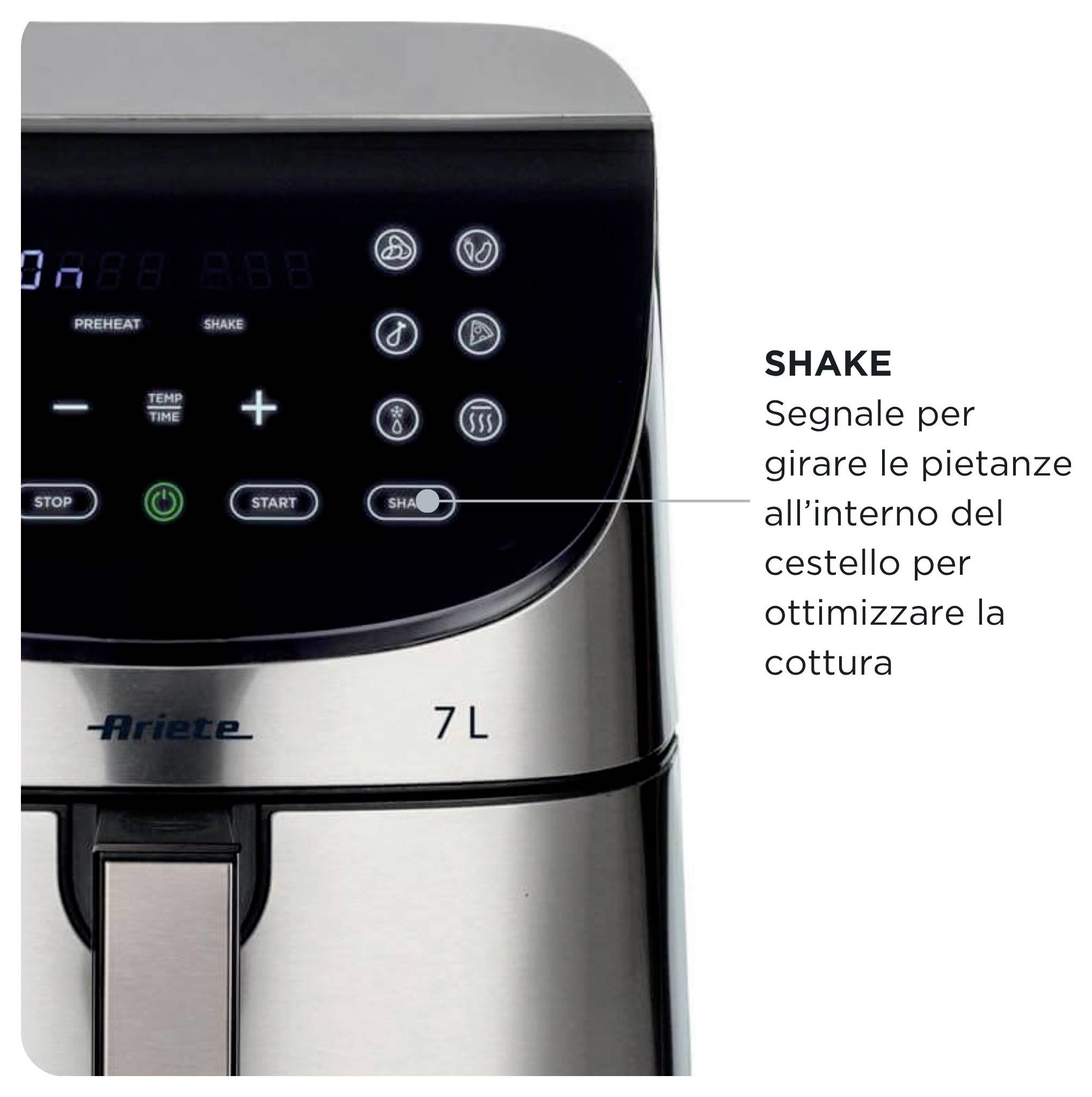 Ariete Heißluftfritteuse 7l Antihaftbeschichtung, BPA-frei, digitaler Timer, für Lebensmittel, Heißluft-Funktion, LCD-Display