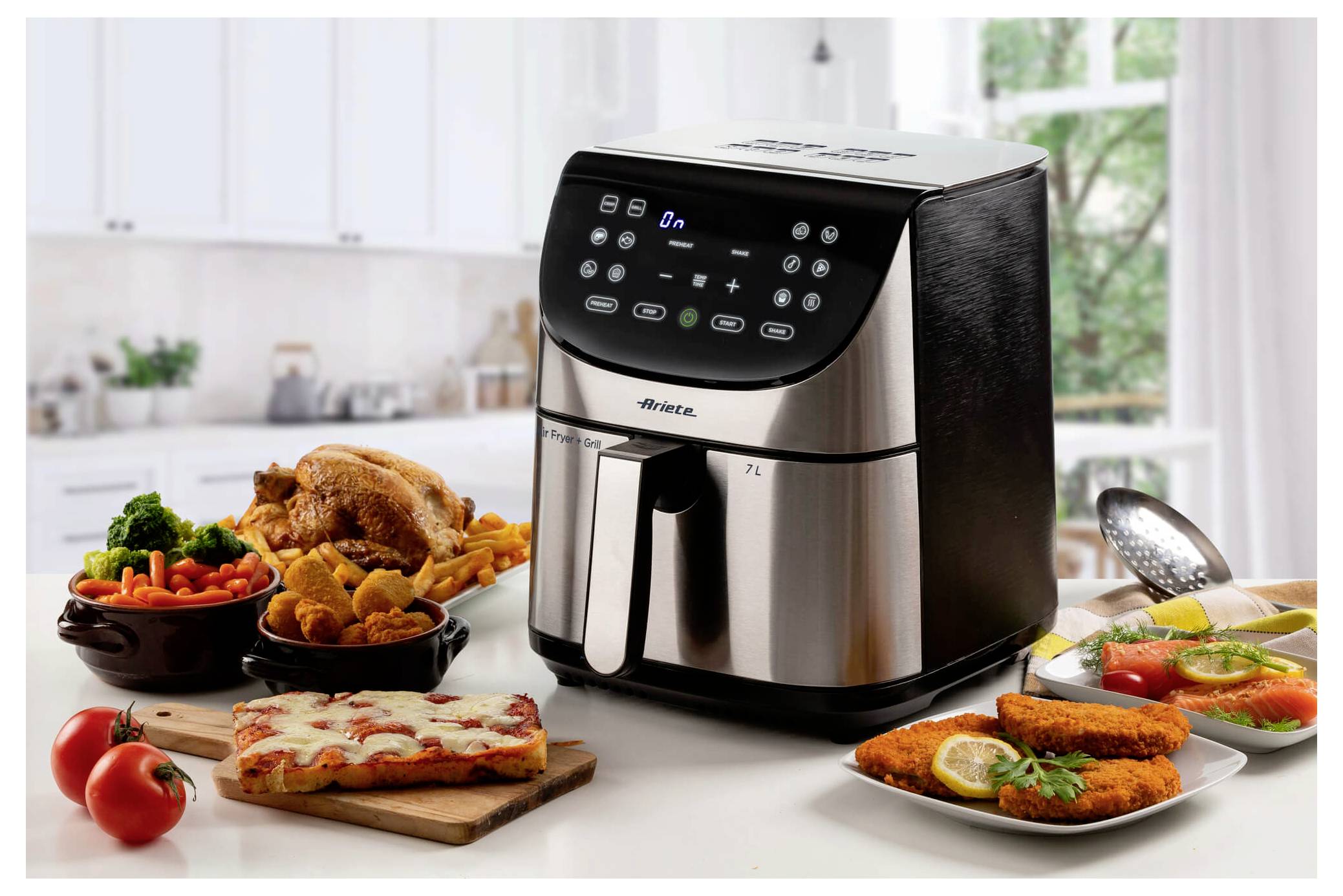 Ariete Heißluftfritteuse 7l Antihaftbeschichtung, BPA-frei, digitaler Timer, für Lebensmittel, Heißluft-Funktion, LCD-Display