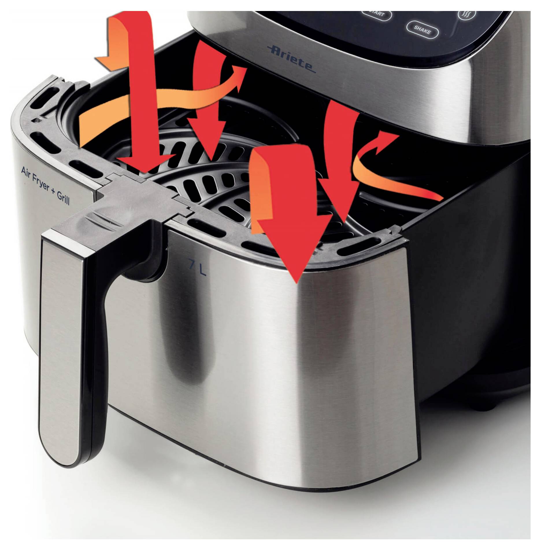 Ariete Heißluftfritteuse 7l Antihaftbeschichtung, BPA-frei, digitaler Timer, für Lebensmittel, Heißluft-Funktion, LCD-Display