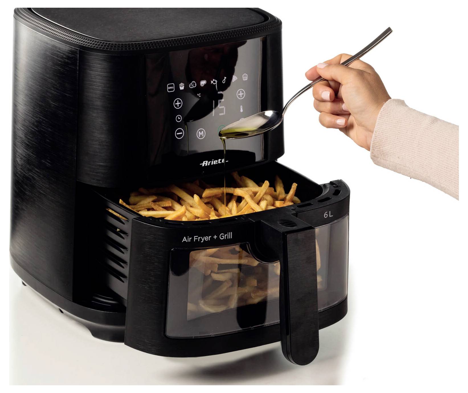 Ariete Heißluftfritteuse 6l Antihaftbeschichtung, BPA-frei, digitaler Timer, für Lebensmittel, Heißluft-Funktion, LCD-Display