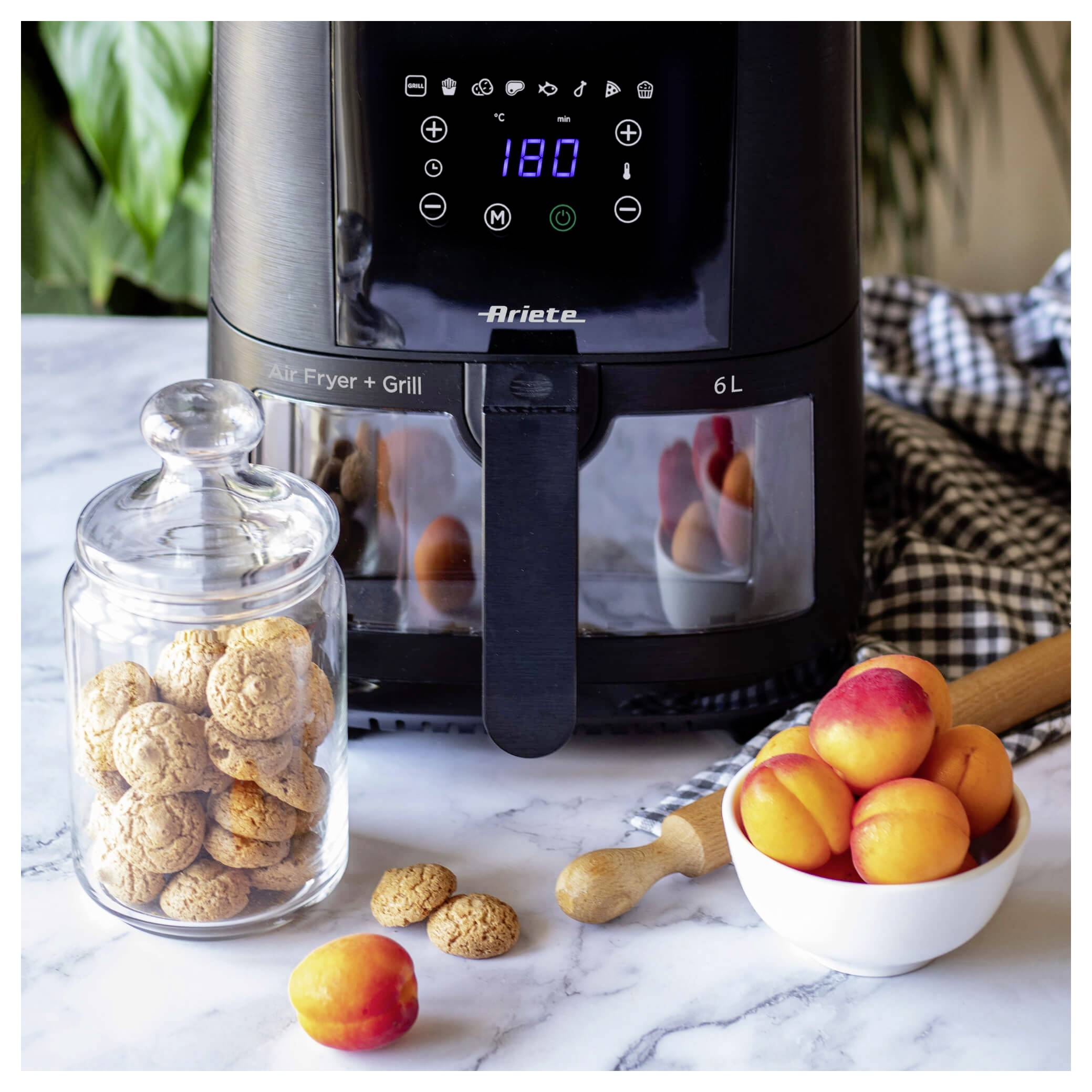 Ariete Heißluftfritteuse 6l Antihaftbeschichtung, BPA-frei, digitaler Timer, für Lebensmittel, Heißluft-Funktion, LCD-Display