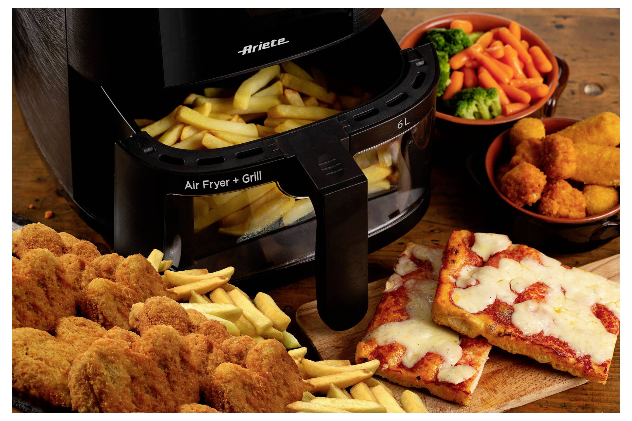 Ariete Heißluftfritteuse 6l Antihaftbeschichtung, BPA-frei, digitaler Timer, für Lebensmittel, Heißluft-Funktion, LCD-Display