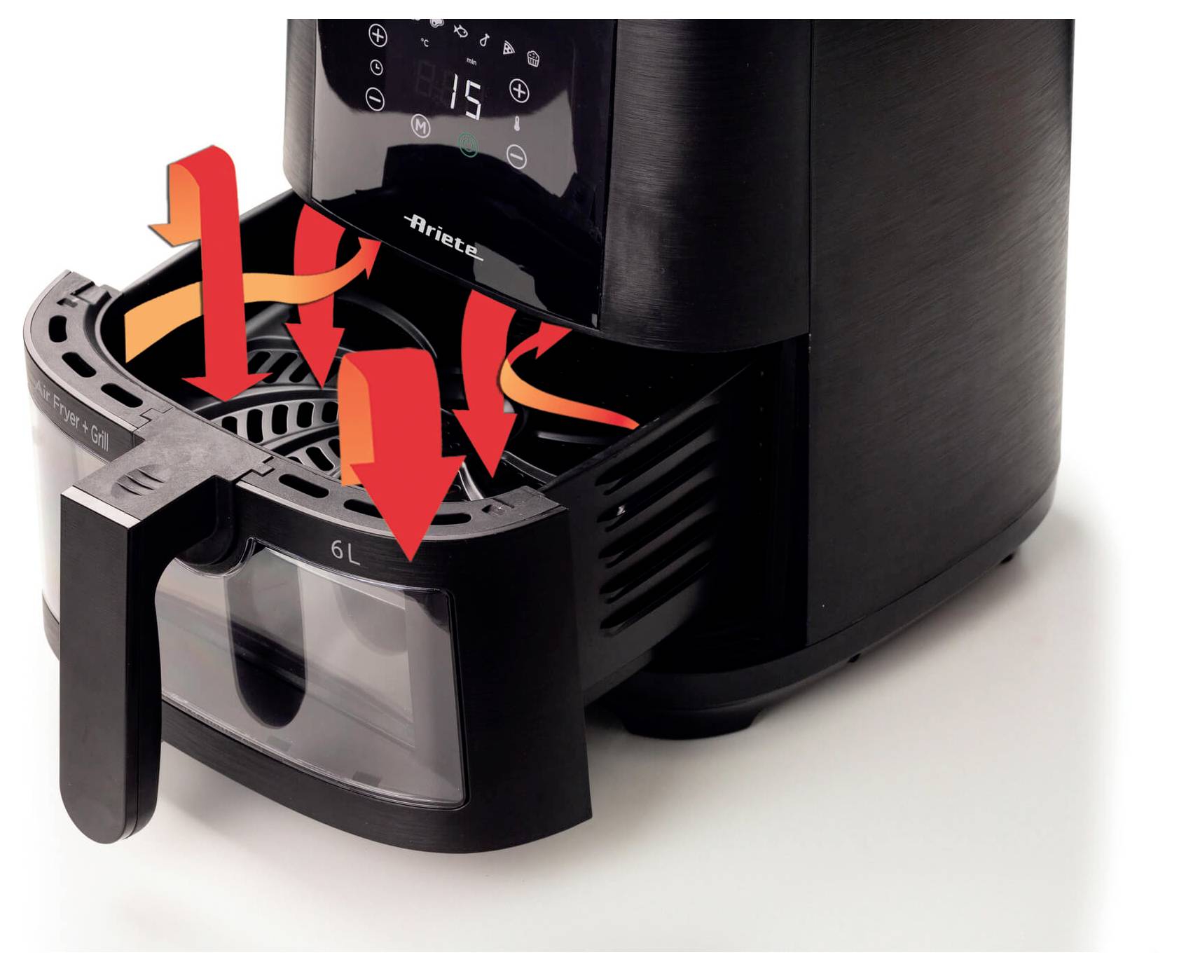 Ariete Heißluftfritteuse 6l Antihaftbeschichtung, BPA-frei, digitaler Timer, für Lebensmittel, Heißluft-Funktion, LCD-Display
