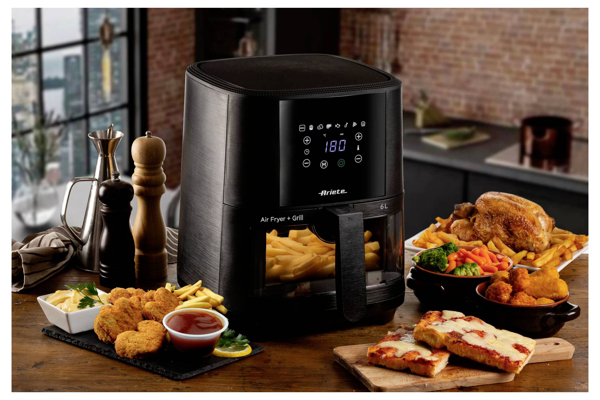 Ariete Heißluftfritteuse 6l Antihaftbeschichtung, BPA-frei, digitaler Timer, für Lebensmittel, Heißluft-Funktion, LCD-Display