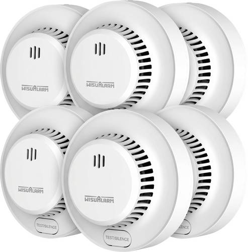 Wisualarm 6er Set DHI-HY-SA13A Rauchwarnmelder inkl. 10 Jahres-Batterie batteriebetrieben (Ø x H) 9