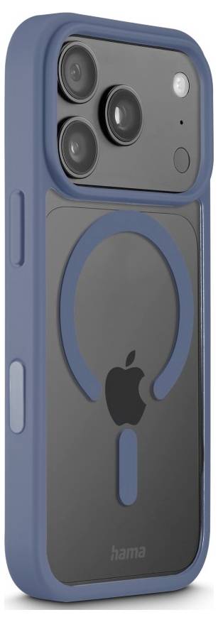 Blaue Smartphone-Schutzhülle mit magnetischem Ring auf der Rückseite, mit Ausschnitten für drei hintere Kameraobjektive und ein kleines Blitzlicht