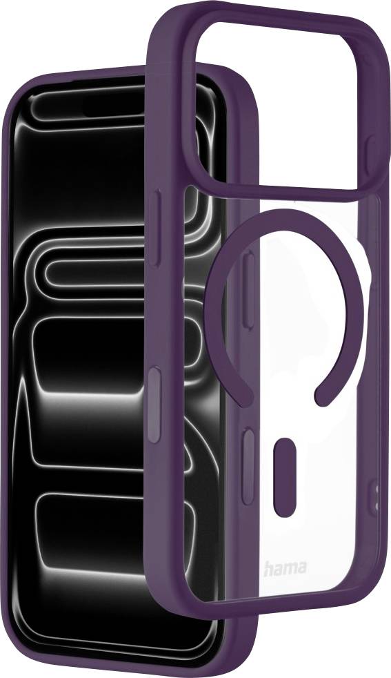 Violettes Handyhülle mit integriertem kreisförmigem Ringhalter, gezeigt vor einer schwarzen Smartphone-Hülle