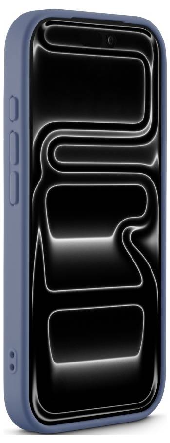 Blaue Smartphone-Hülle mit hochglänzender schwarzer Vorderseite und strukturiertem, neonähnlichem Wellenmuster.