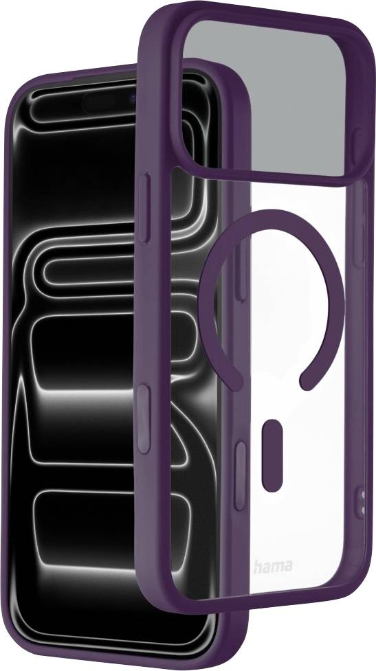 Violette und schwarze Smartphone-Schutzhülle mit aufrastendem Rahmen und erhöhtem Kameaschutz, gezeigt in Vorder- und Rückansicht.