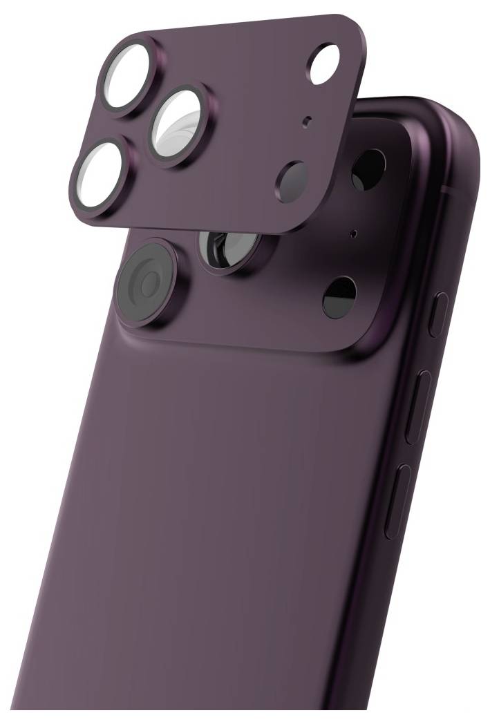 Lila Smartphone mit schiebarer Rückseite der Kamera, die mehrere Linsenöffnungen auf der Rückseite freilegt.