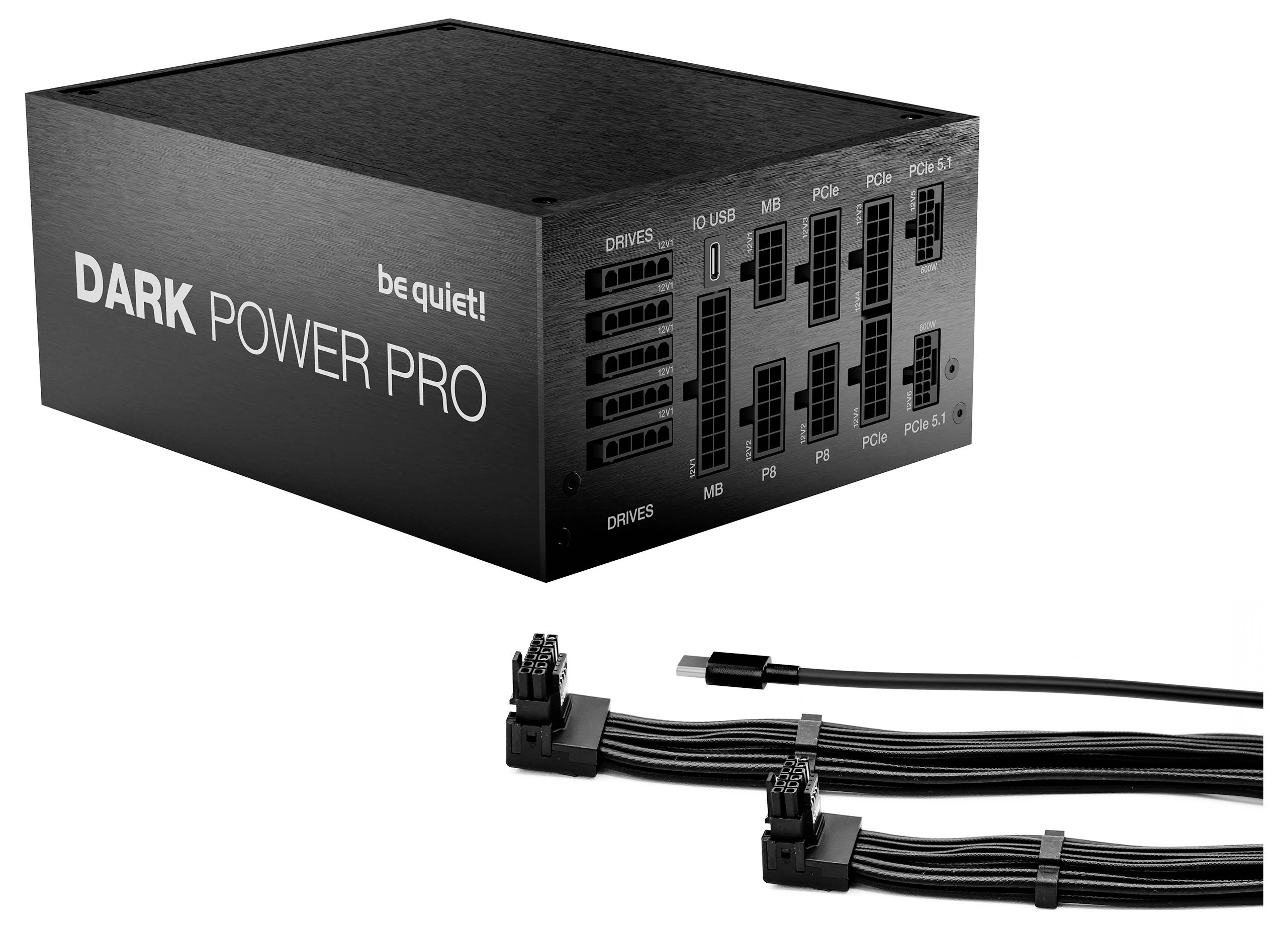Ruhe! Netzteil Dark Power Pro mit modularen Kabelsteckern, das neben dem Netzteil dargestellt ist
