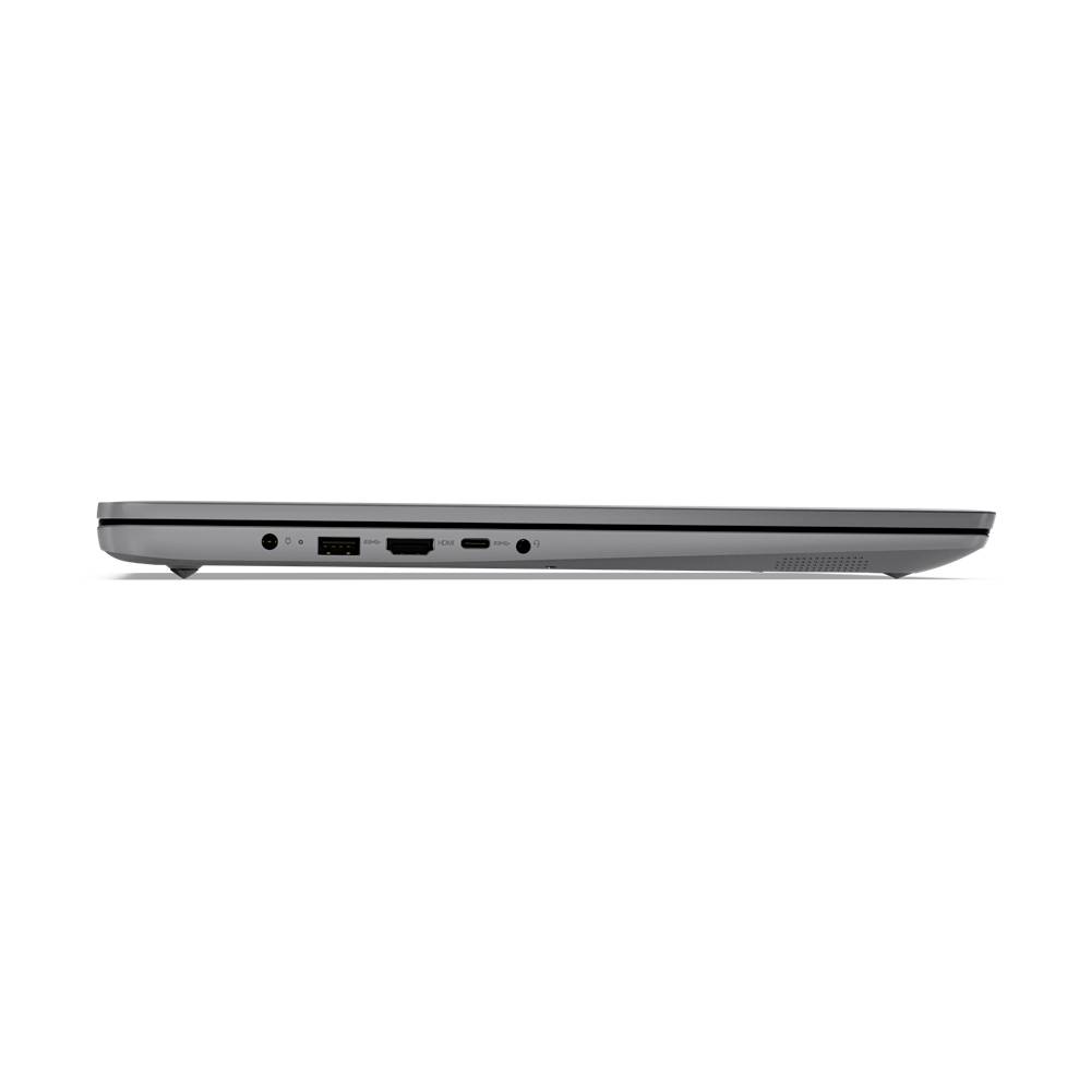 Seitenansicht eines schlanken silbernen Laptops mit Anschlüssen entlang der linken Kante.