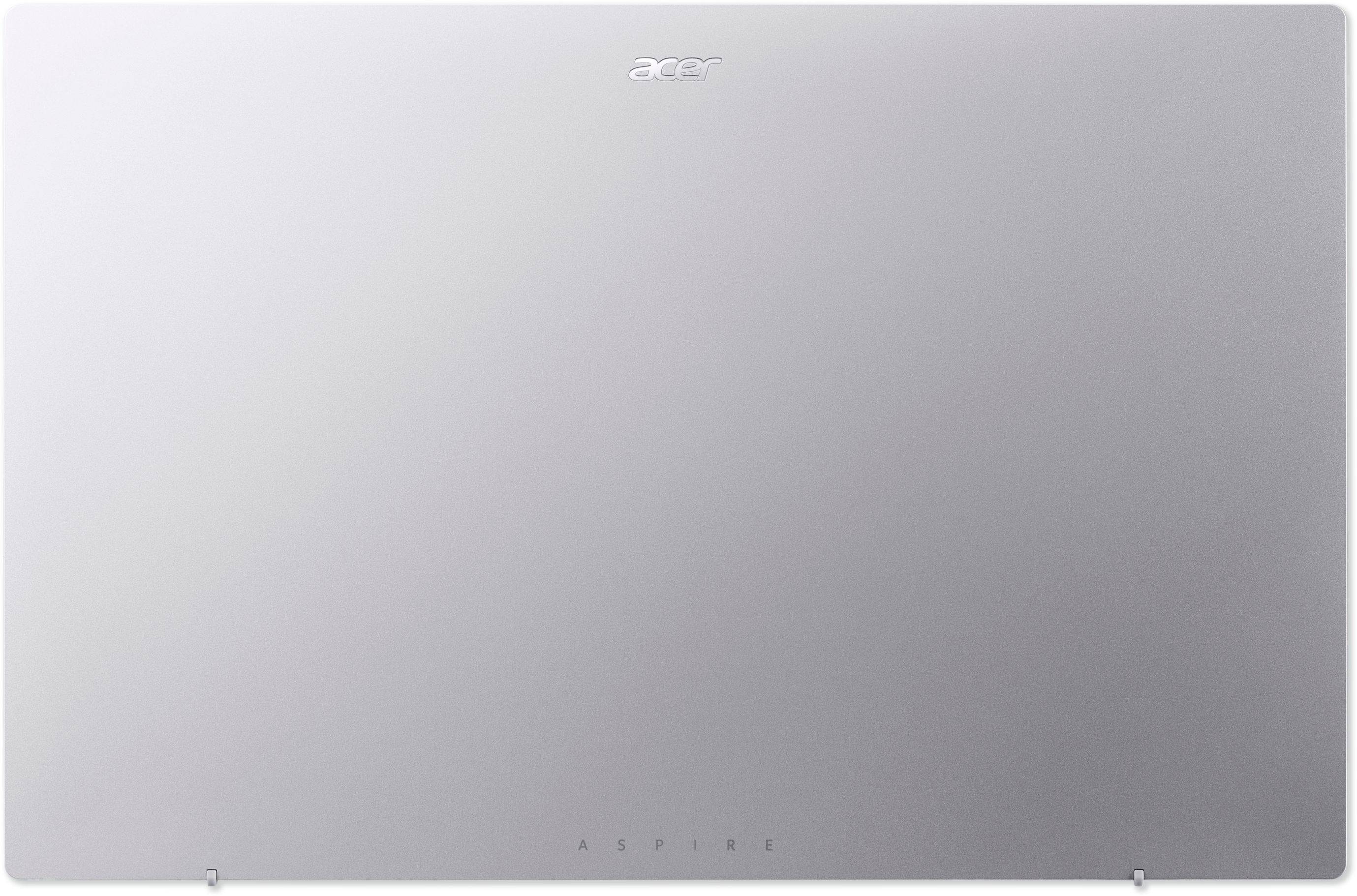 Geschlossener silberner Acer-Laptop mit zentriertem Logo in der Nähe der Oberseite.
