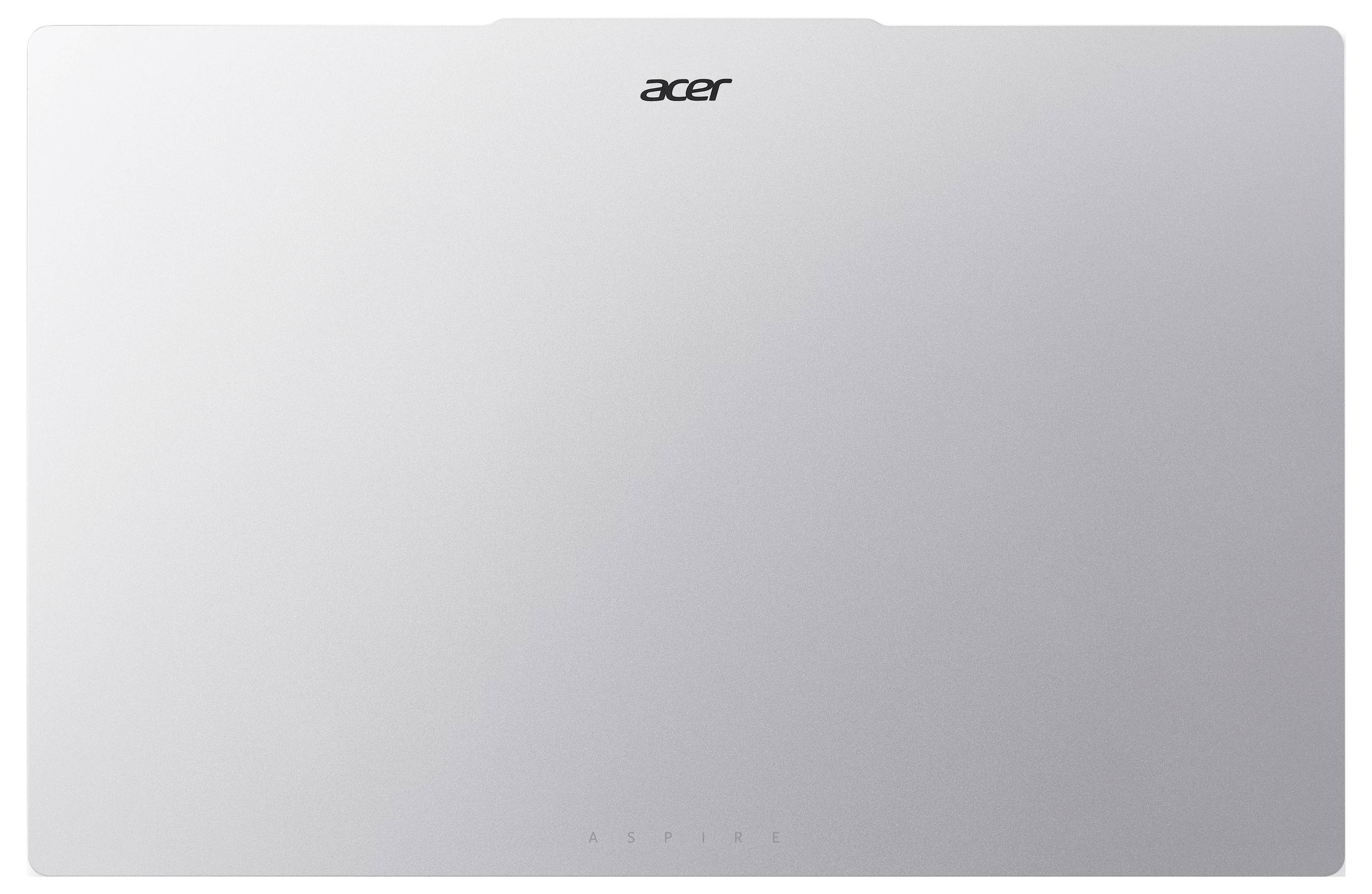 Geschlossener silberner Acer-Laptop mit zentriertem Acer-Logo auf dem Deckel.