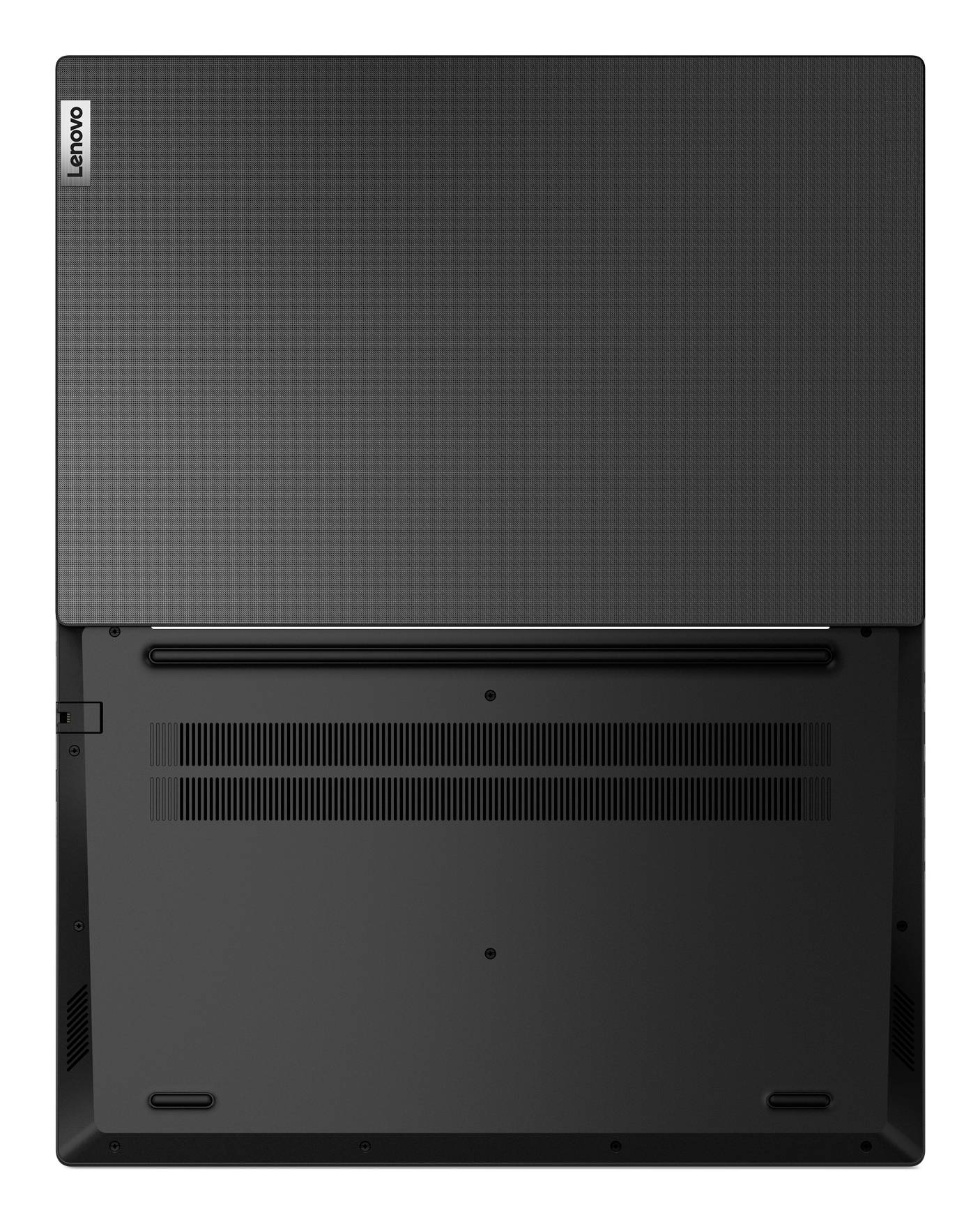 Rückansicht eines Lenovo Desktop-All-in-One-Computers mit sichtbaren Lüftungsgittern und Anschlüssen.